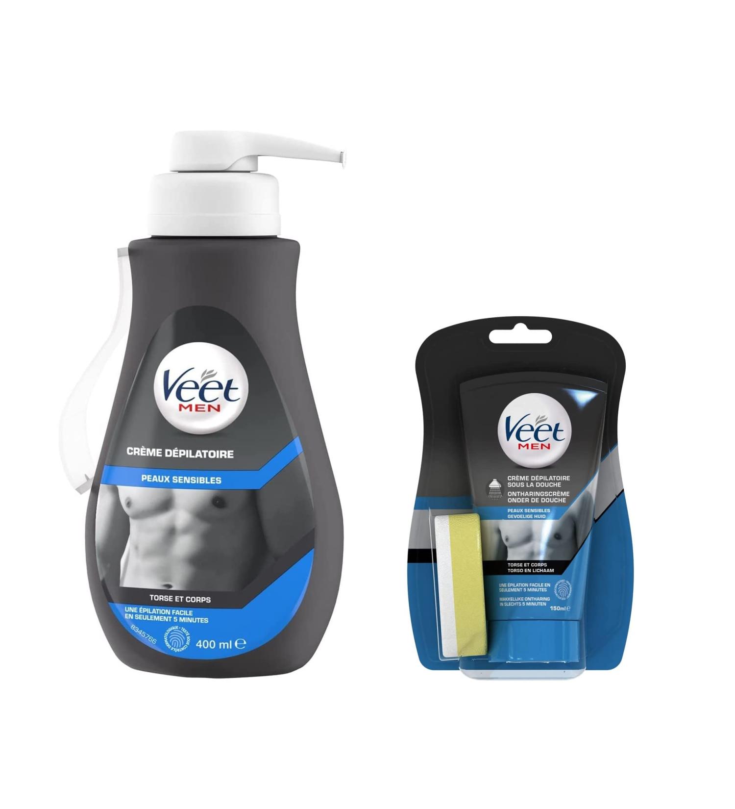 Veet Men - Pack of 1 Depilatory Cream 400ml and 1 In-Shower Depilatory Cream 150ml - Buy Online on GoSupps.com