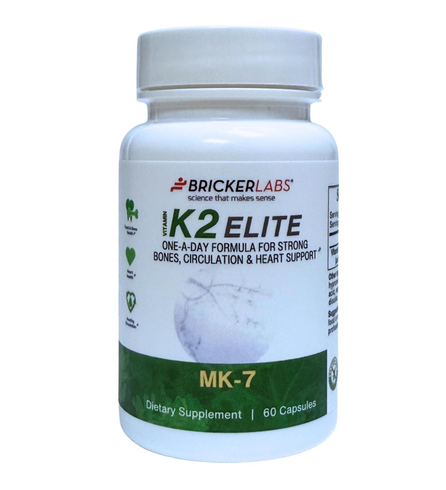 Bricker Labs K2 Elite Vitamin K2 MK-7 Supplement 160mcg Supports Bone & Heart Health Calcium Absorption & Circulation Non-GMO 60 Capsules - Buy Online on GoSupps.com