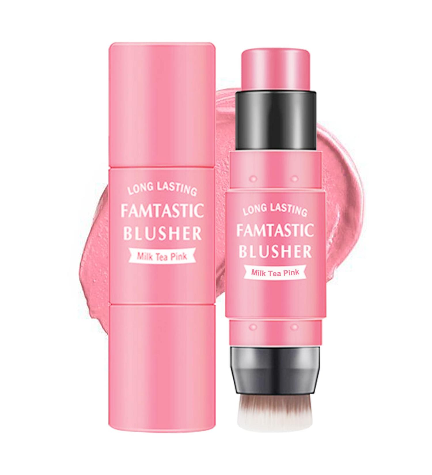 Erinde Cream Blush Stick with Brush - Lightweight Pink Blush for Cheeks, Waterproof & Long-lasting 3-in-1 Makeup Stick - Milk Tea Pink - Buy Online on GoSupps.com