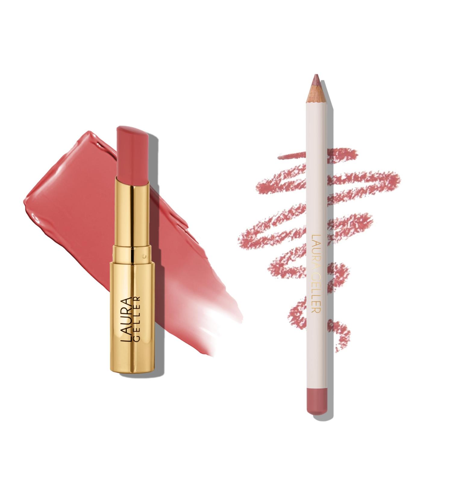 LAURA GELLER Lip Color & Liner Lip Kit | Jelly Balm Hydrating Tinted Lip Balm Just Peachy + Marble Lips Multidimensional Liner Poetic Pink - Buy Online on GoSupps.com