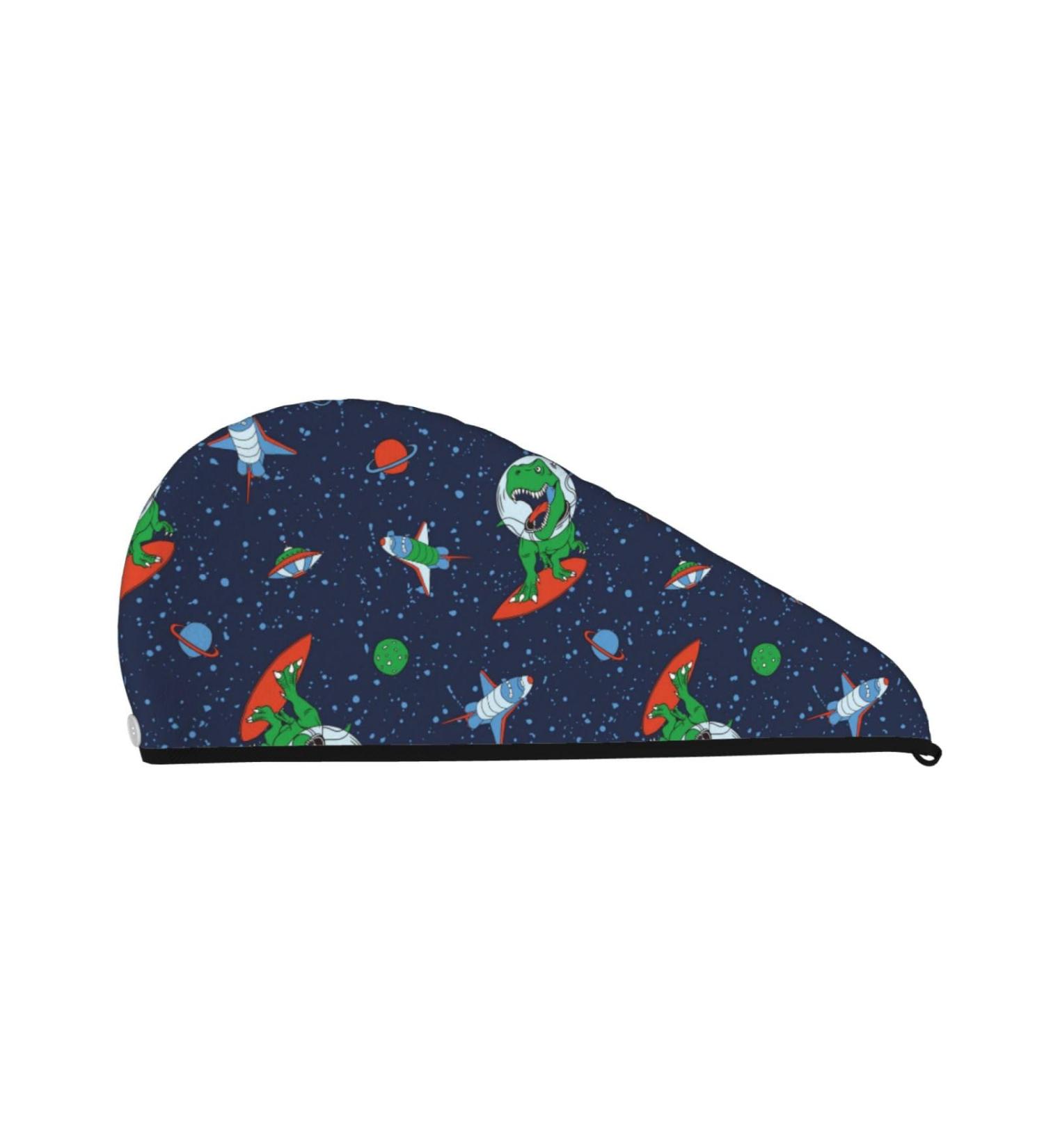 Hair Towel Wrap - Fast Drying Towel Turban for Kids & Adults | Dinosaur Astronaut Space Surfing Design - Buy Online on GoSupps.com