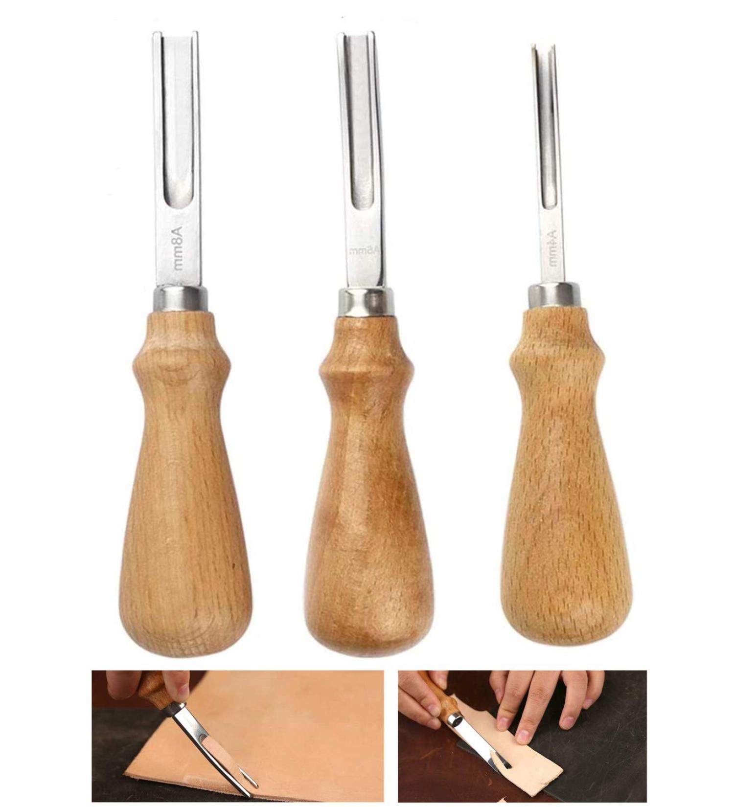 XILEWHZF Leather Edge Skiving Beveler Tool Set - Wide Mouth Leathercraft Trimmer with Wooden Handle (4mm, 6mm, 8mm) - Buy Online on GoSupps.com