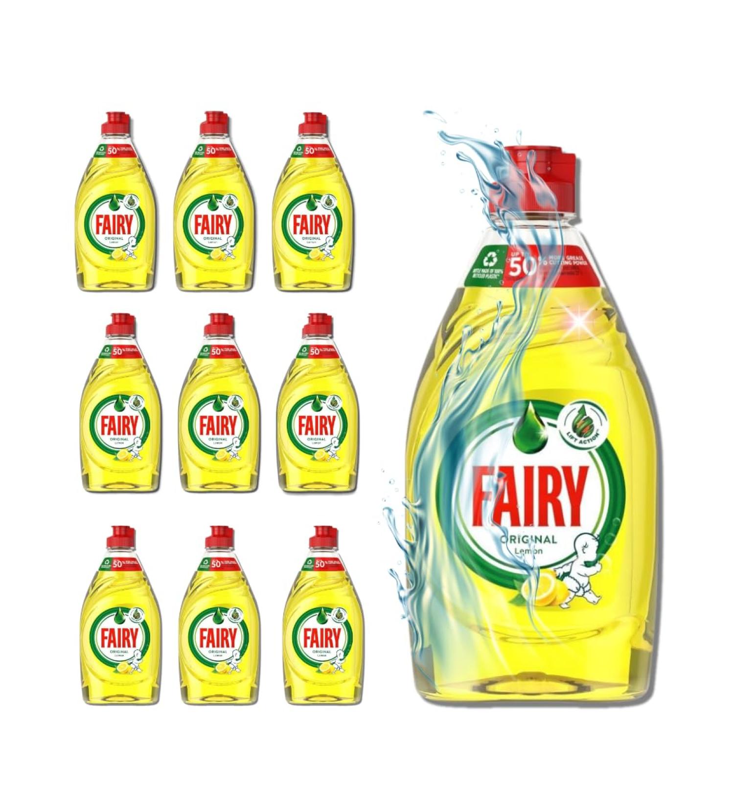 FAIRY LEMON WASHING UP LIQUID (10 x 320ml) - Fairy Dishwash Liquid Washing Up Liquid | Washing Liquid Fairy | Fairy Lemon Washing Up Liquid Yellow | Fairy Liquid Cleaner - Buy Online on GoSupps.com
