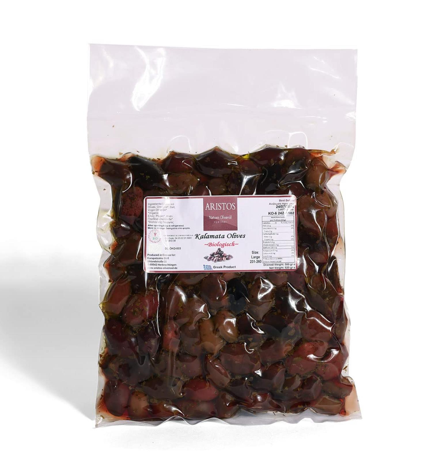  ARISTOS Organic Kalamata Olives with Stone 500g from Greece with Oregano Unblackened Greek Olives | ARISTOS - Buy Online on GoSupps.com