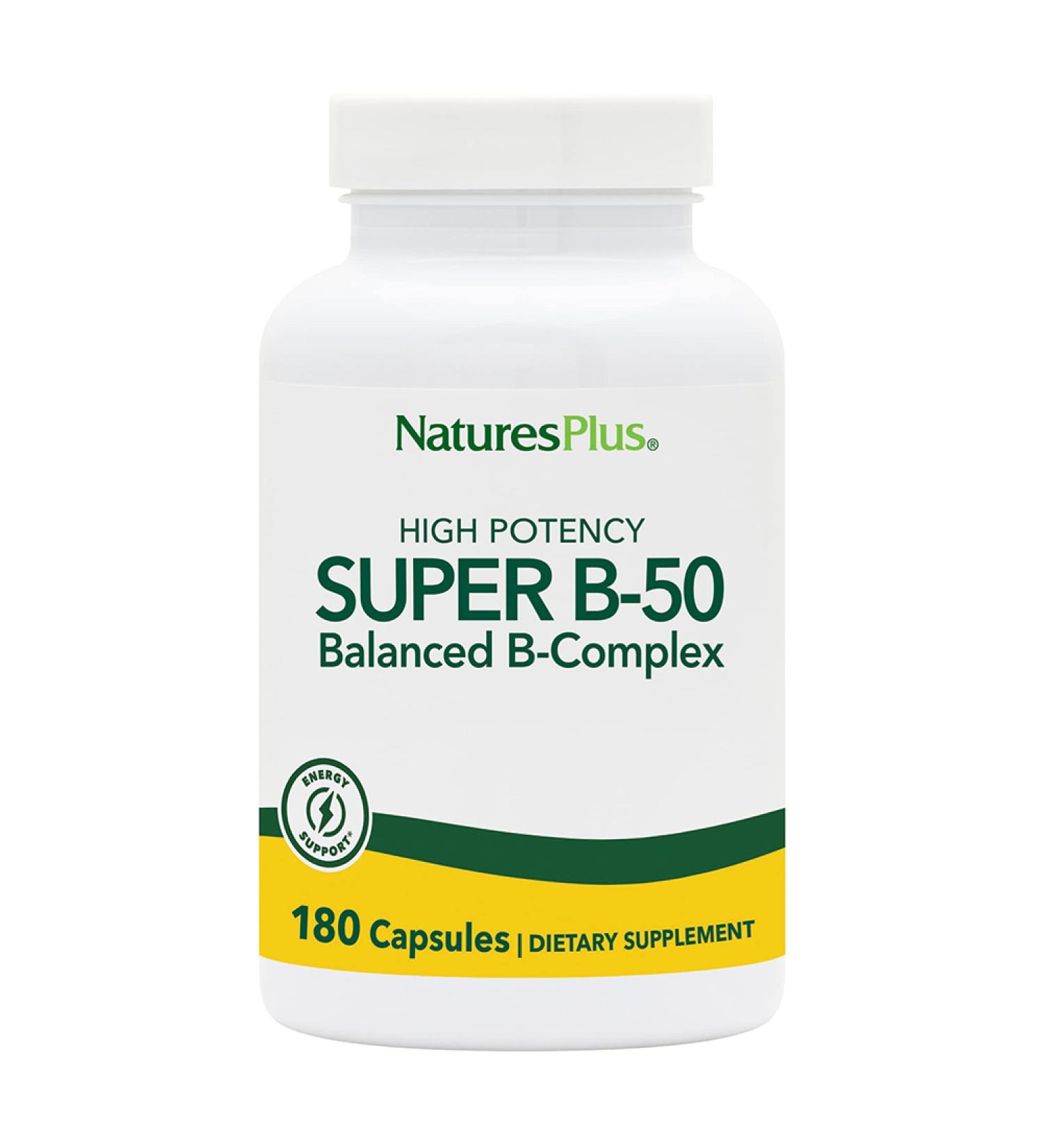 Nature's Plus Super B-50 Balanced B-Complex - 180 Vegetarian Capsules | Energy Support Formula - Buy Online on GoSupps.com
