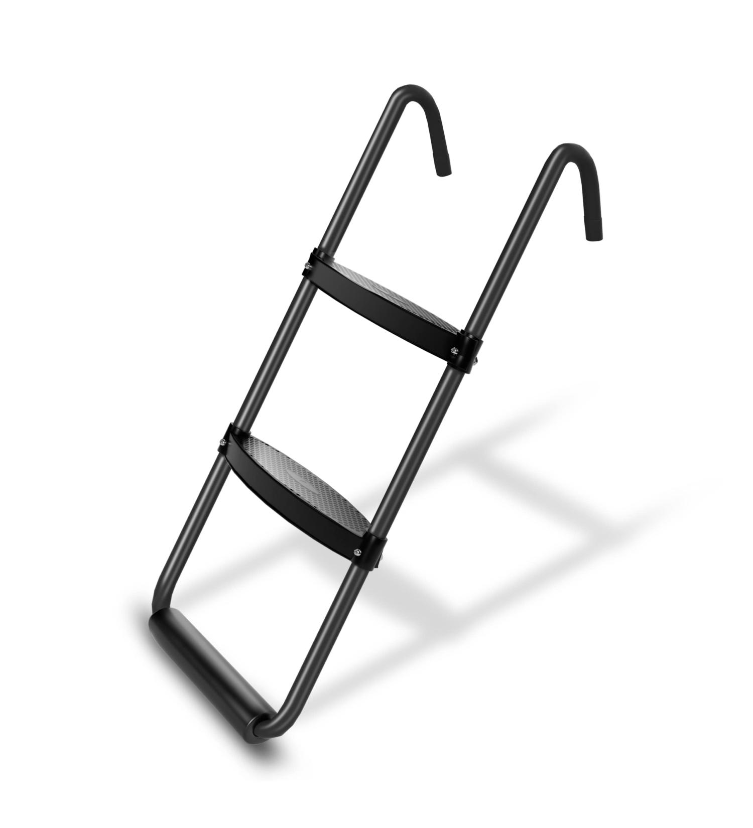 Simple Deluxe Trampoline Ladder with Horizontal Wide Steps - Skid-Proof, Universal Hook, UV Treated Steel - 220 lbs Capacity - Black - Buy Online on GoSupps.com