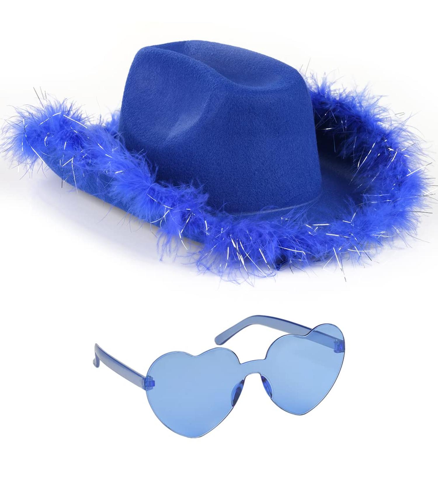 Funcredible Blue Cowgirl Hat with Glasses - Western Rodeo Party Costume Accessory for Women, Girls, and Kids - Buy Online on GoSupps.com