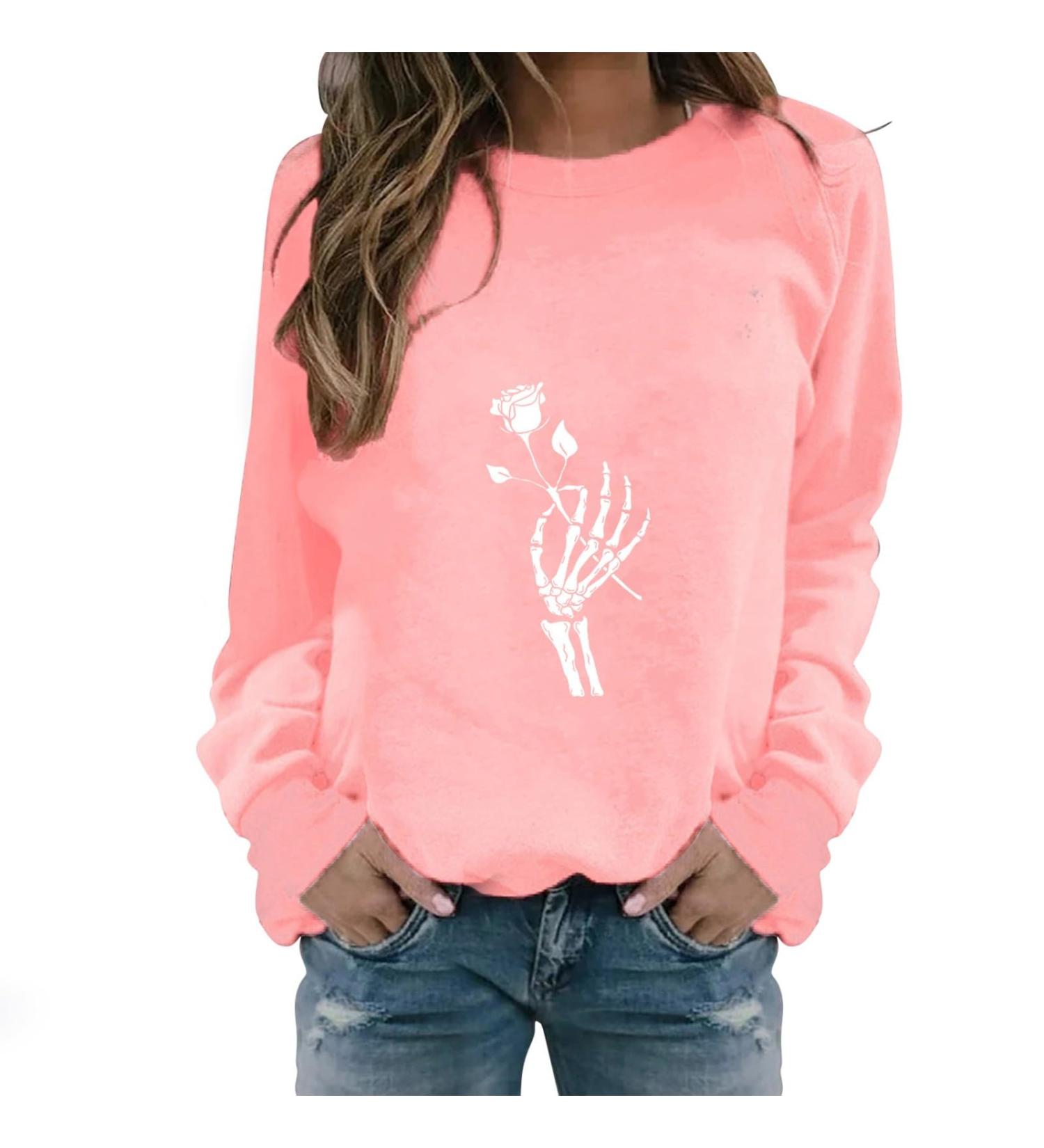 Halloween Costumes Round Neck Casual Long Sleeve Sweatshirt Top Women Zip up Sweatshirts Pink Large - Buy Online on GoSupps.com