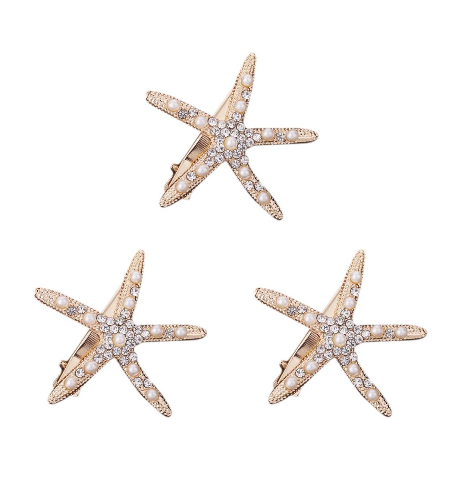 3pcs Starfish Hair Clips for Girls - Wedding Flower Girl Accessories | SIOPPKIK Diamond Hairpins - Buy Online on GoSupps.com