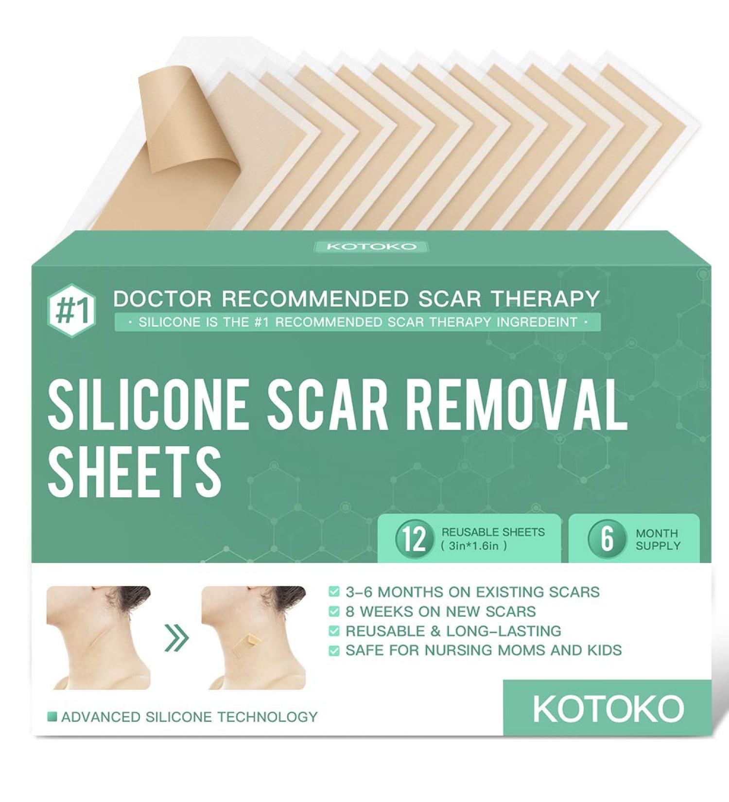Silicone Scar Sheets - 12 Reusable Patches for Surgery, Burns, C-Section - Soften & Flatten Scars - 6 Month Supply - Buy Online on GoSupps.com
