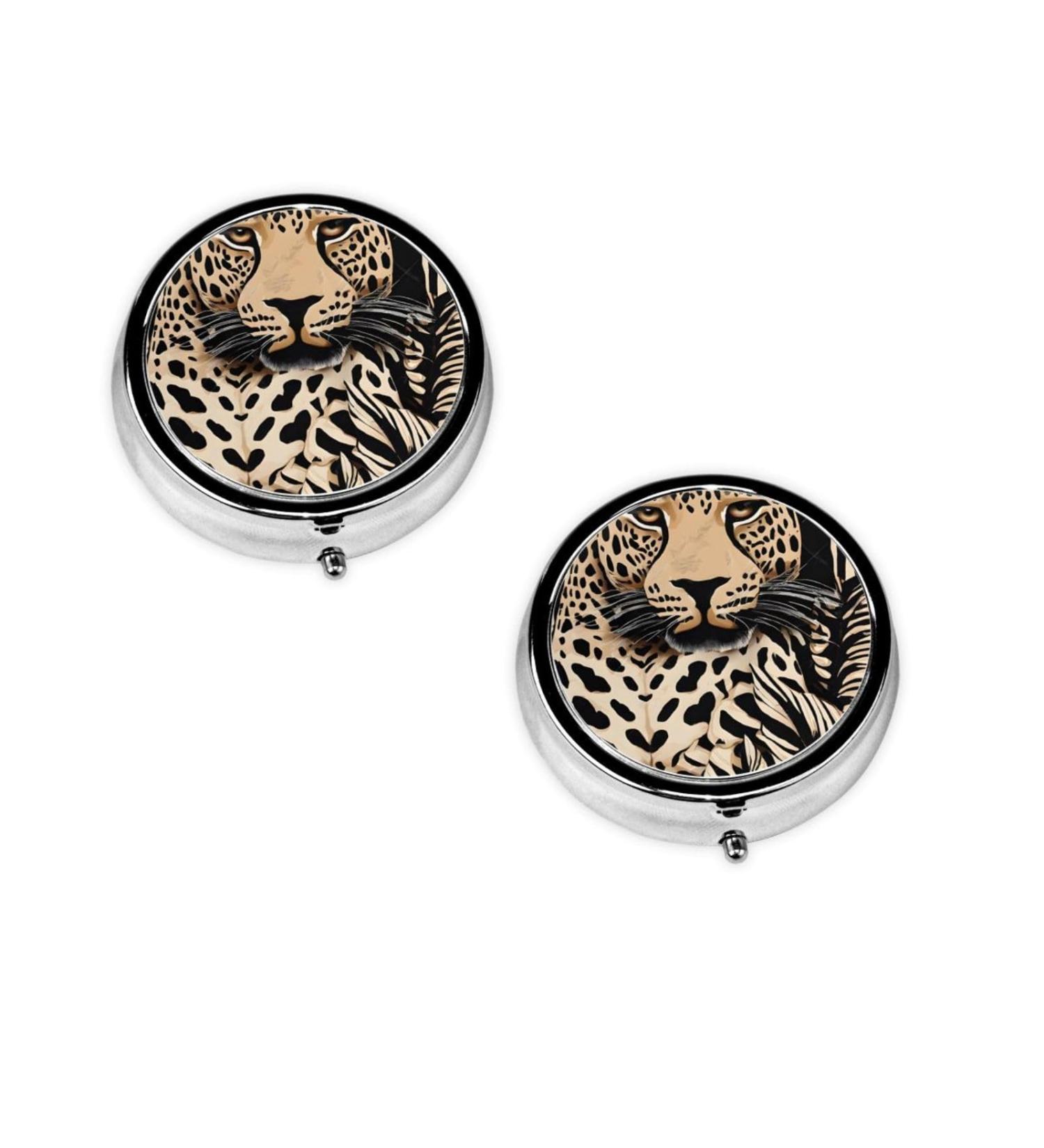 Leopard Pattern Mini Round Pill Box | 3 Compartment Pill Organizer for Travel Home & Office - Portable Medicine Case - Buy Online on GoSupps.com