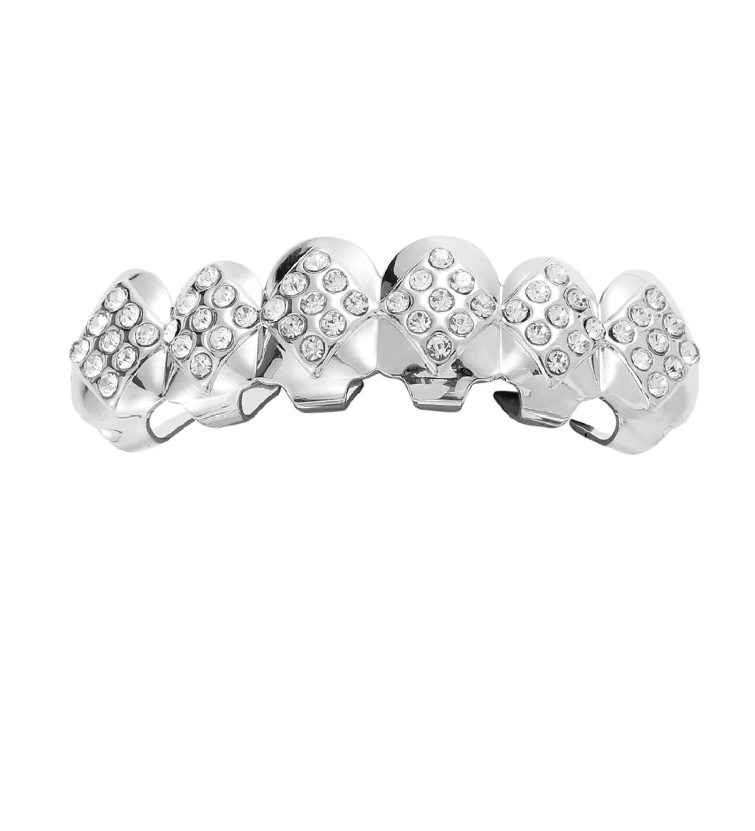 18K Gold-Plated Diamond-Shaped six-Tooth Braces with Silver Upper Teeth - Buy Online on GoSupps.com
