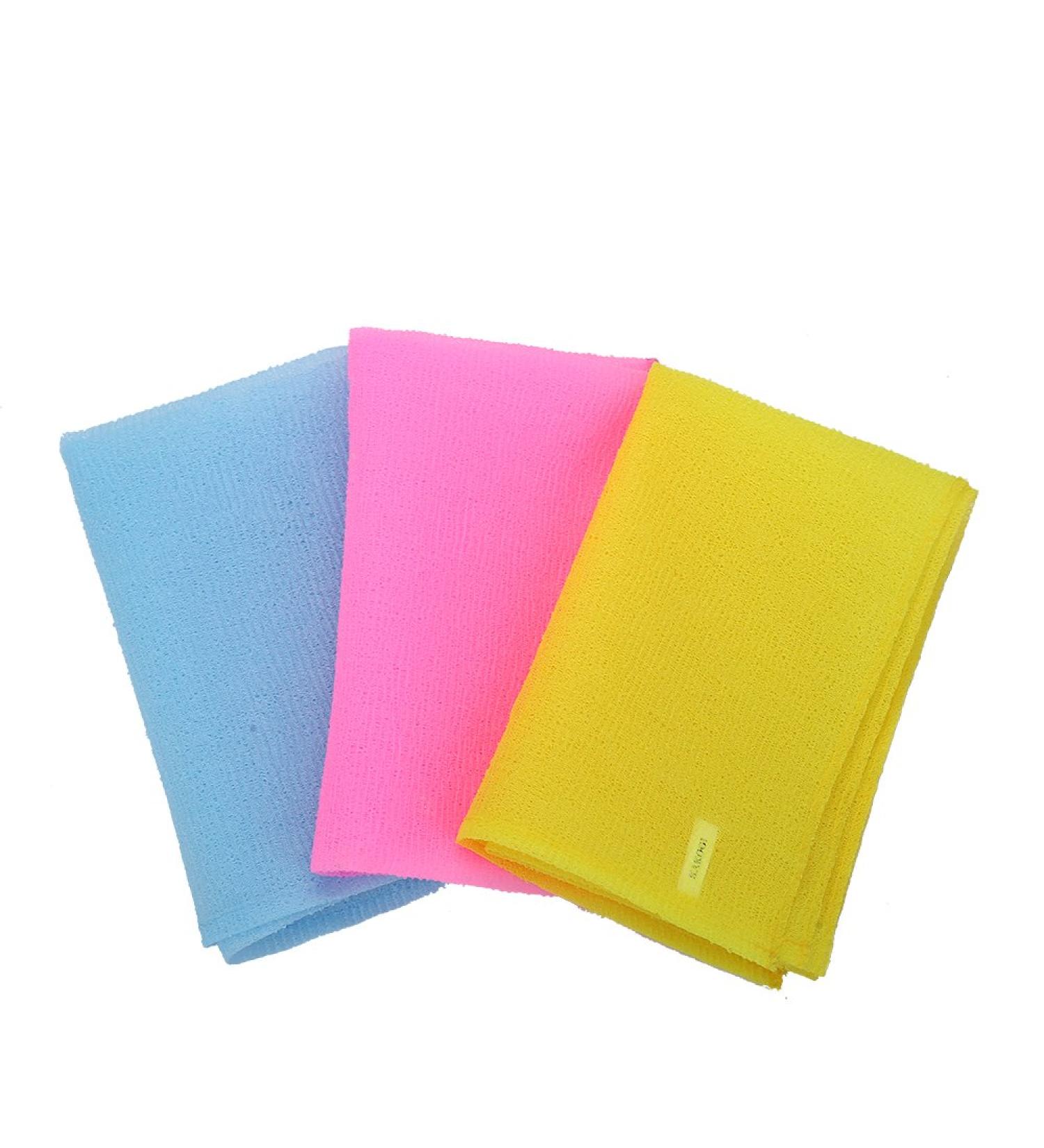 KAKOOI Long Exfoliating Nylon Bath Cloth 35 inches - Set of 3 Blue Yellow Pink | Magic Shower Washcloth for Body - Buy Online on GoSupps.com