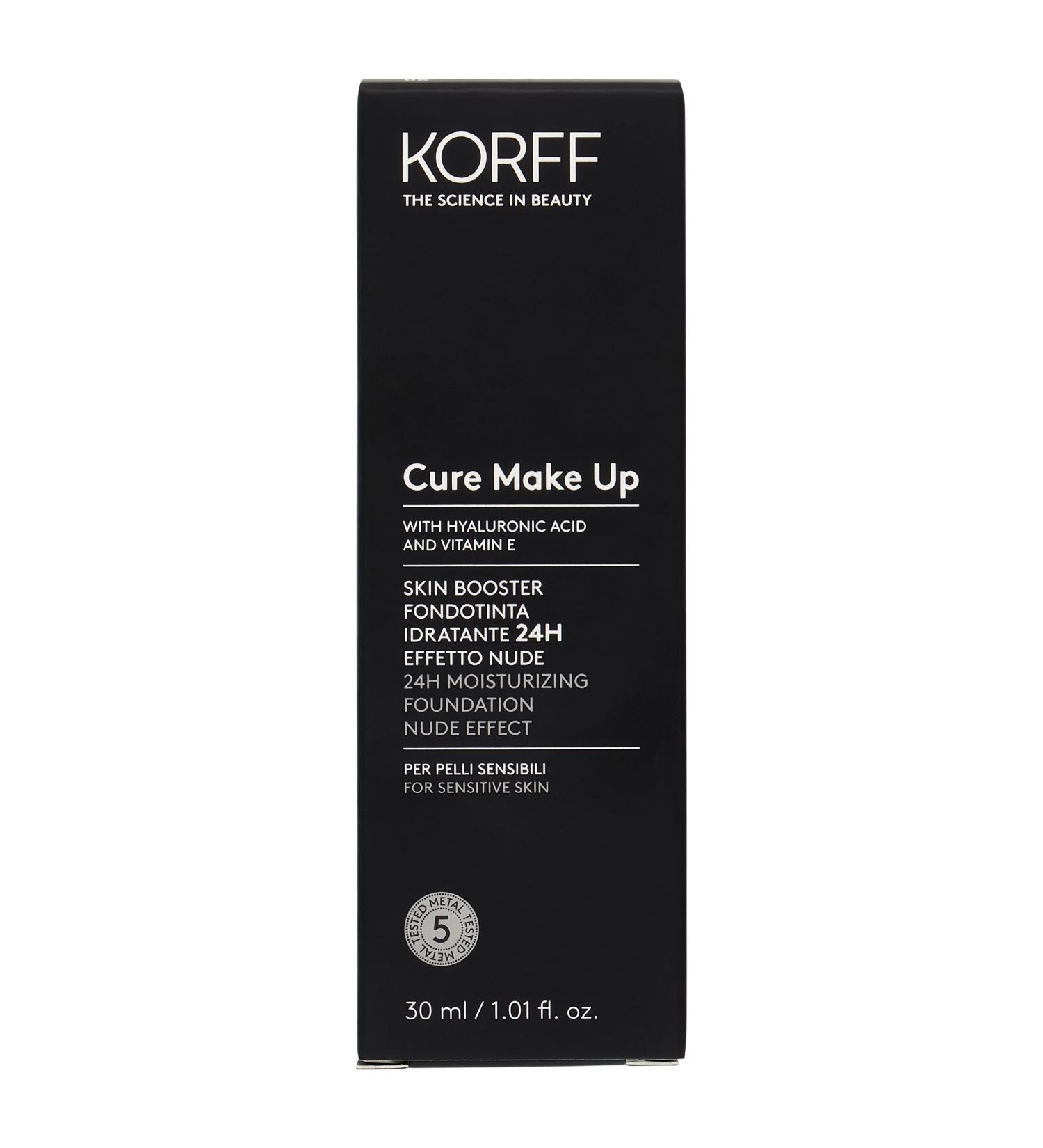Korff Skin Booster 24-hour moisturizing foundation nude effect with hyaluronic acid and vitamin E fine and silky texture low coverage nude 06 30 ml bottle