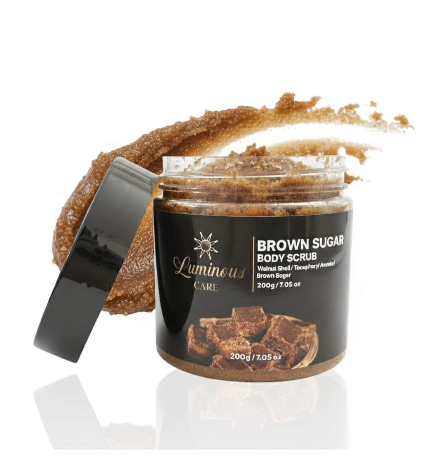 Luminous Care Brown Sugar Exfoliating Body Scrub Sea Salt Walnut & Pecan Shell Natural Exfoliant with Coconut Oil Vitamin C & Niacinamide Smoothes Brightens & Hydrates Skin 200 g Jar - Buy Online on GoSupps.com