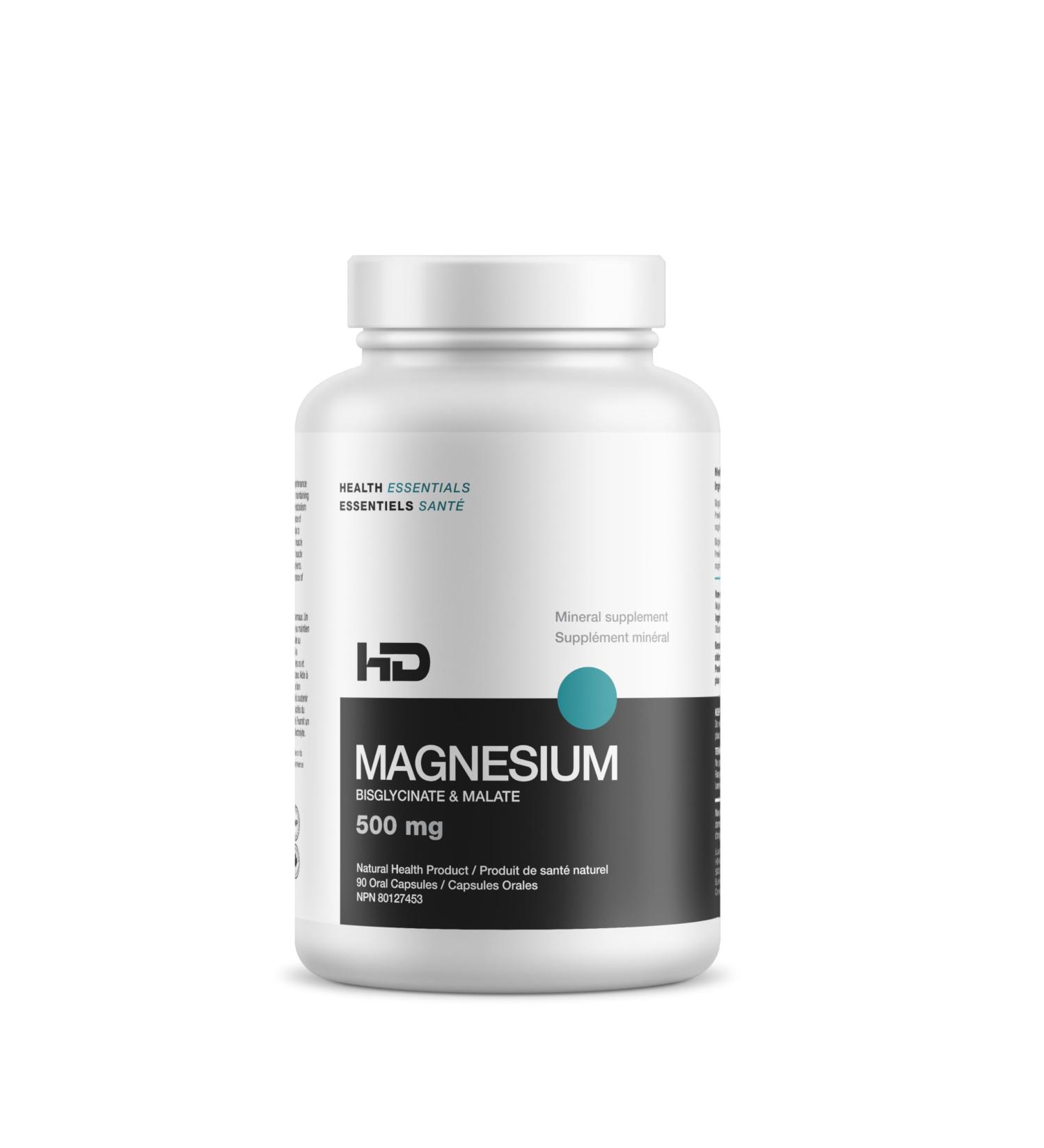 HD MUSCLE Magnesium 500mg Capsules | 250mg Magnesium Bisglycinate & 250mg Magnesium Malate | Promotes Bones & Teeth Health Supports Muscle Function Electrolyte Balance | 90 Capsules Magnesium 90 count (Pack of 1)