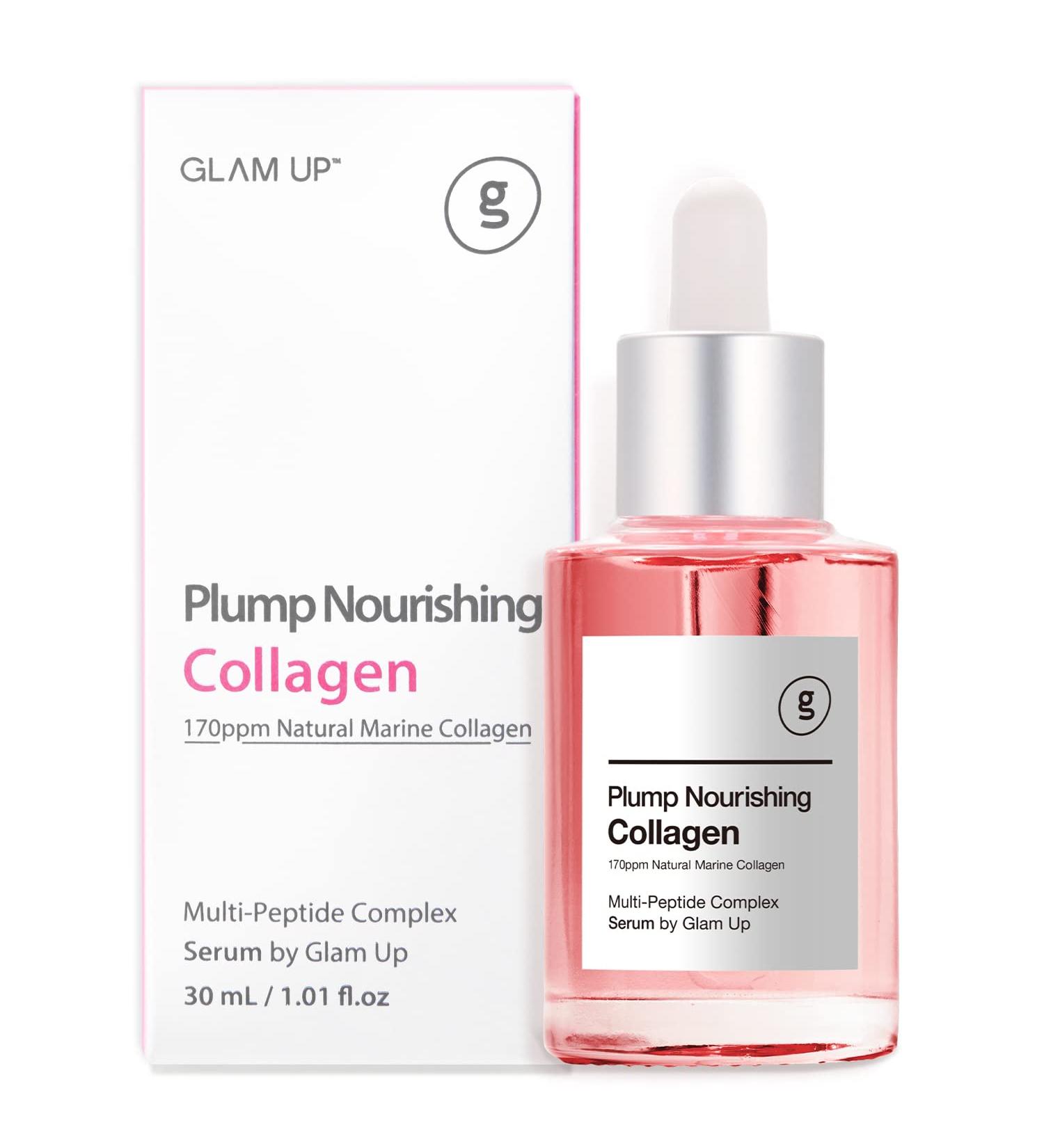 GLAM UP Plump Nourishing Marine Collagen Serum | Anti-Aging Skincare with Hyaluronic Acid & Peptides | 30ml  - Buy Online on GoSupps.com