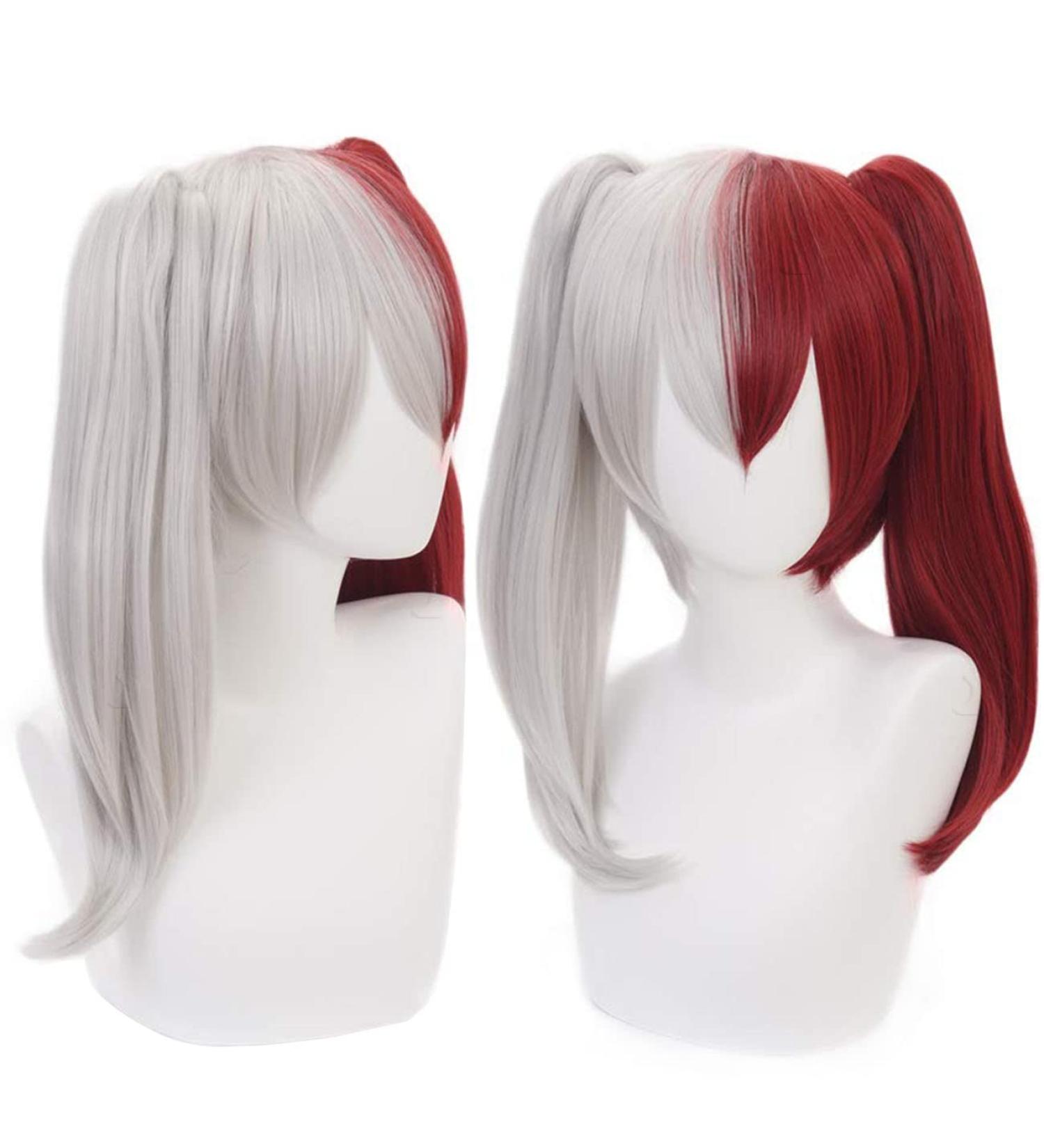 Lwiuentx Mha Cosplay Todoroki Shouto Wig - Half Silver & Red with 2 Ponytails + Free Wig Cap - Perfect for Anime & Cosplay Events - Buy Online on GoSupps.com