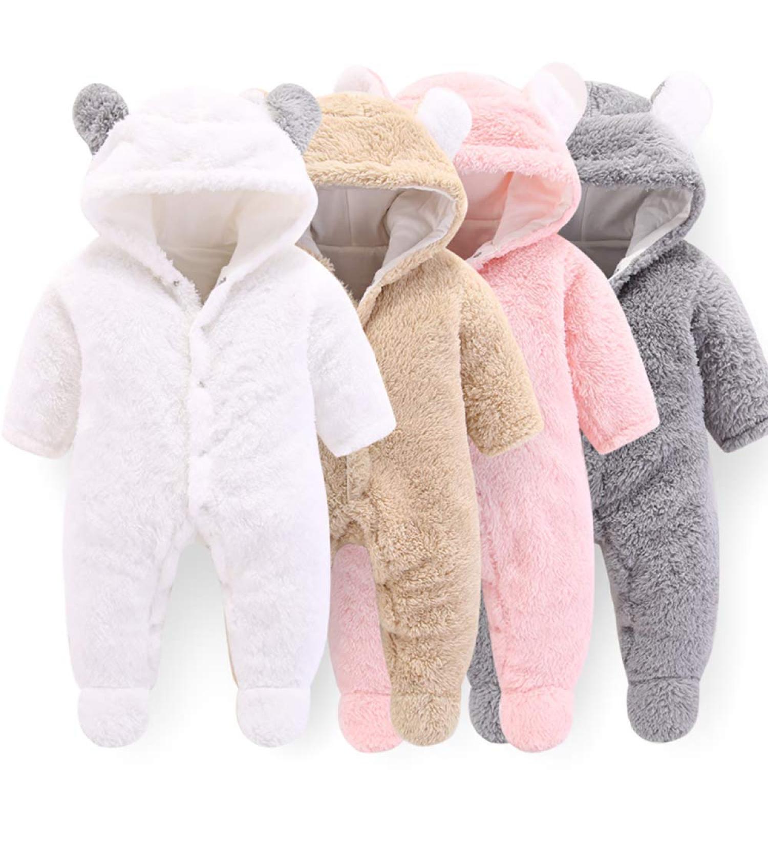 Newborn Baby Cartoon Bear Snowsuit | Winter Fleece Hooded Romper 6-9 Months White - Buy Online on GoSupps.com