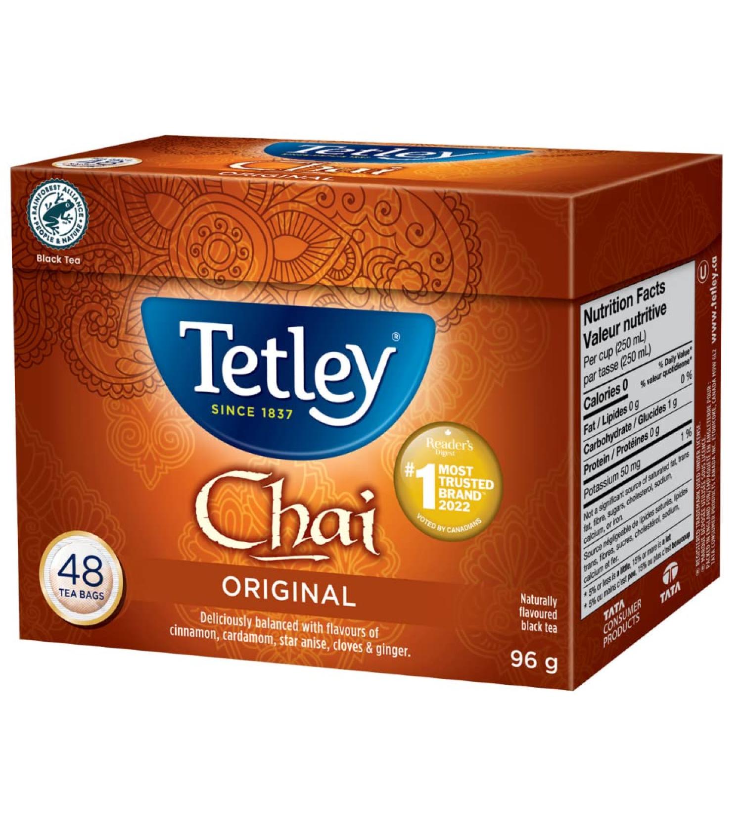 Tetley Chai Black Tea - 48 Tea Bags 96 Grams Contains Caffeine - Buy Online on GoSupps.com