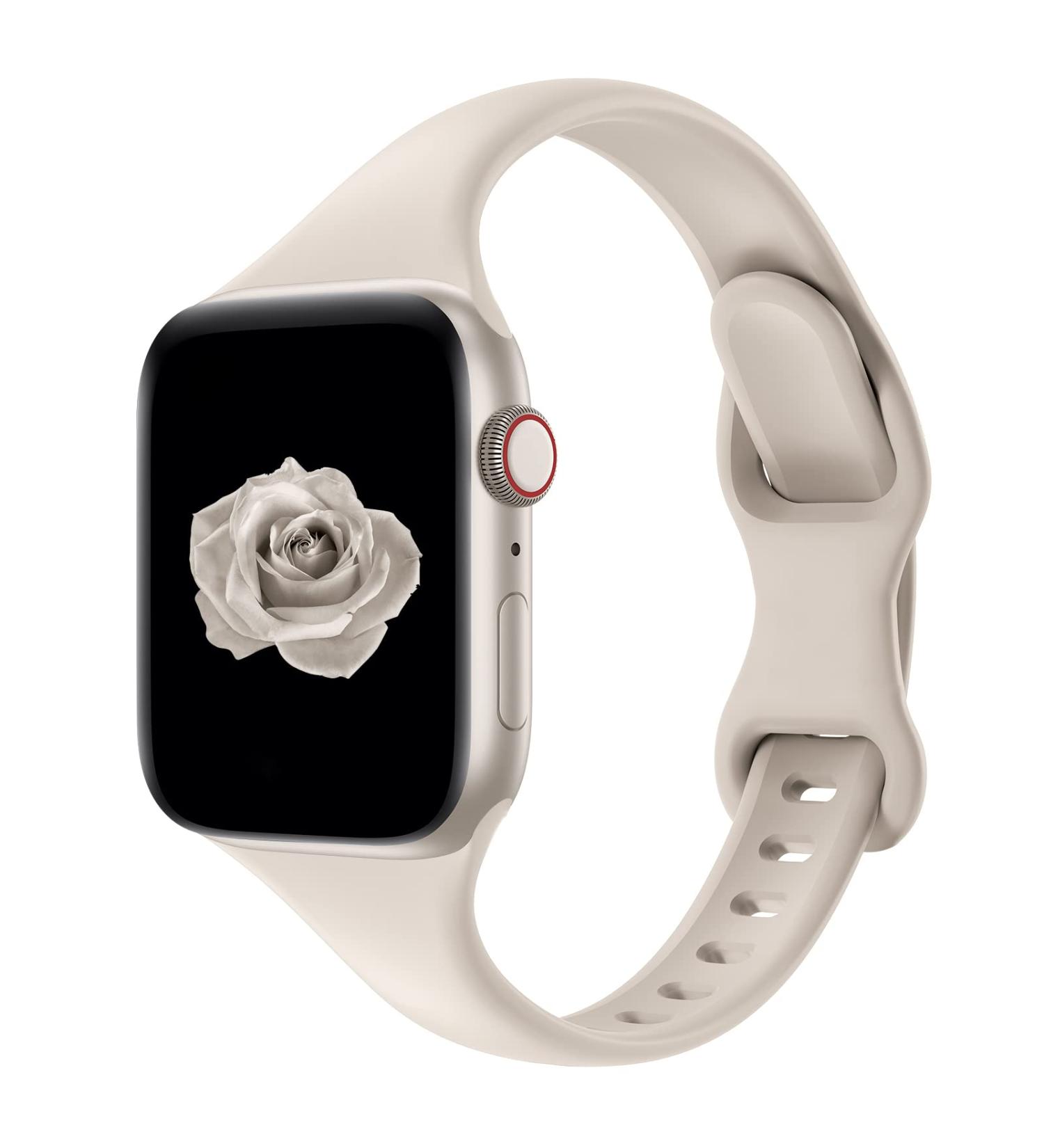 Ultra Thin Silicone Sport Band for Apple Watch 38/40/41mm - #A Starlight | Compatible with iWatch Series 1-8/SE | Slim Replacement Wristband for Men and Women - Buy Online on GoSupps.com