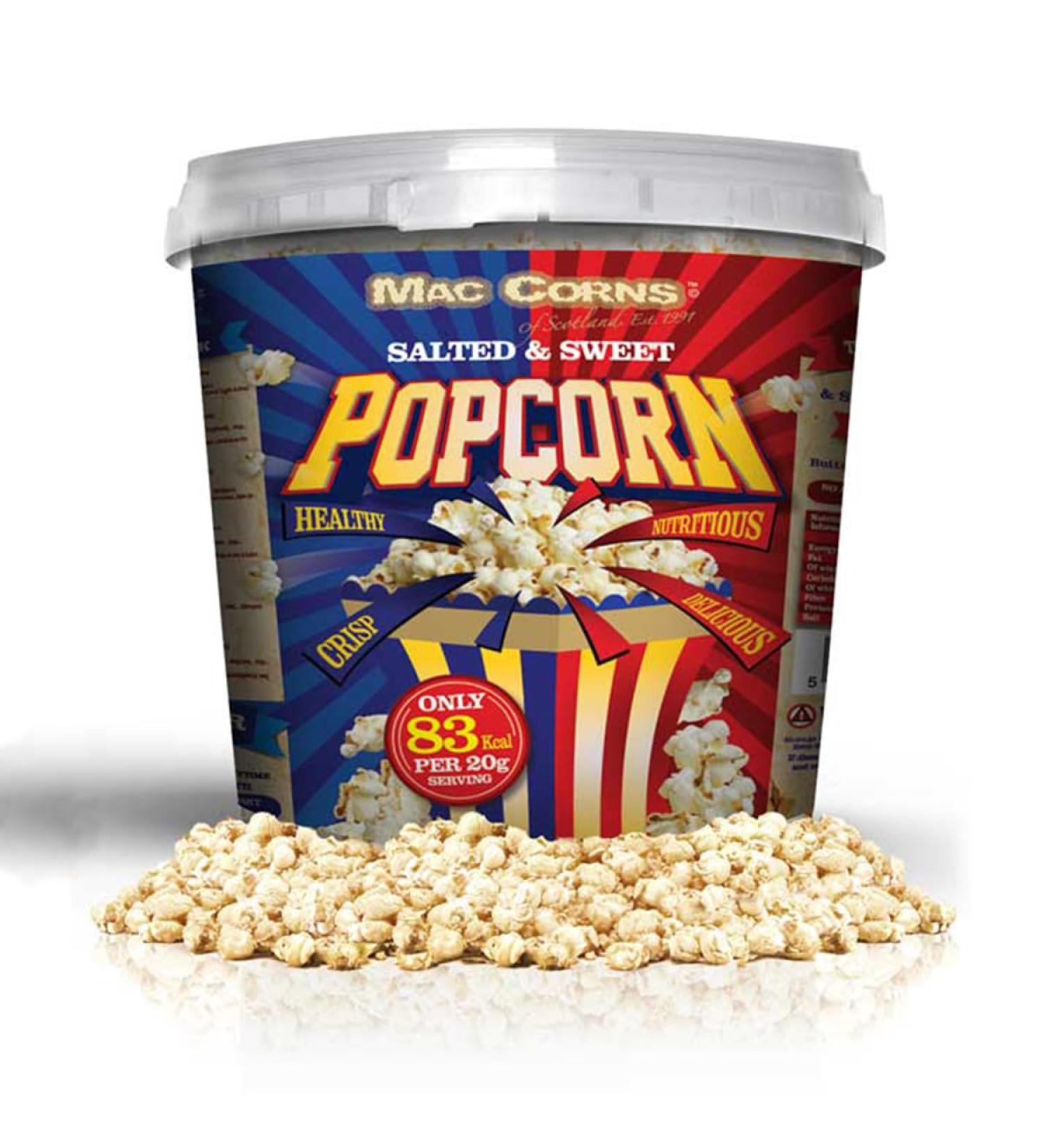 MacCorns Salted & Sweet Popcorn Mix 500g Mega Bucket | Gluten-Free, Nut-Free, Dairy-Free | 10ltr Bucket | Traditionally Popped | Pack of 1 - Buy Online on GoSupps.com
