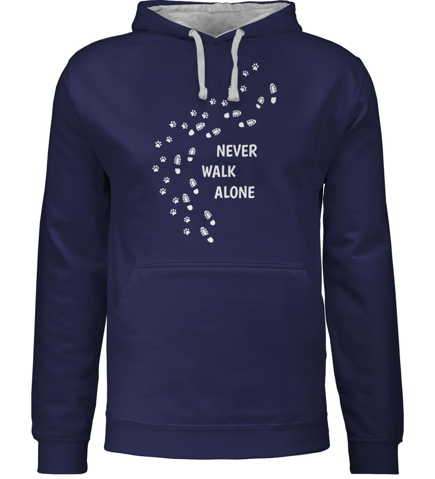 Shirttracer Hoodies for Men & Women - Contrast Two-Colored Sweater Dog Owner Gift - Never Walk Alone Paw Prints 4XL Large Sizes in Navy Blue/Gray Mottled - Buy Online on GoSupps.com