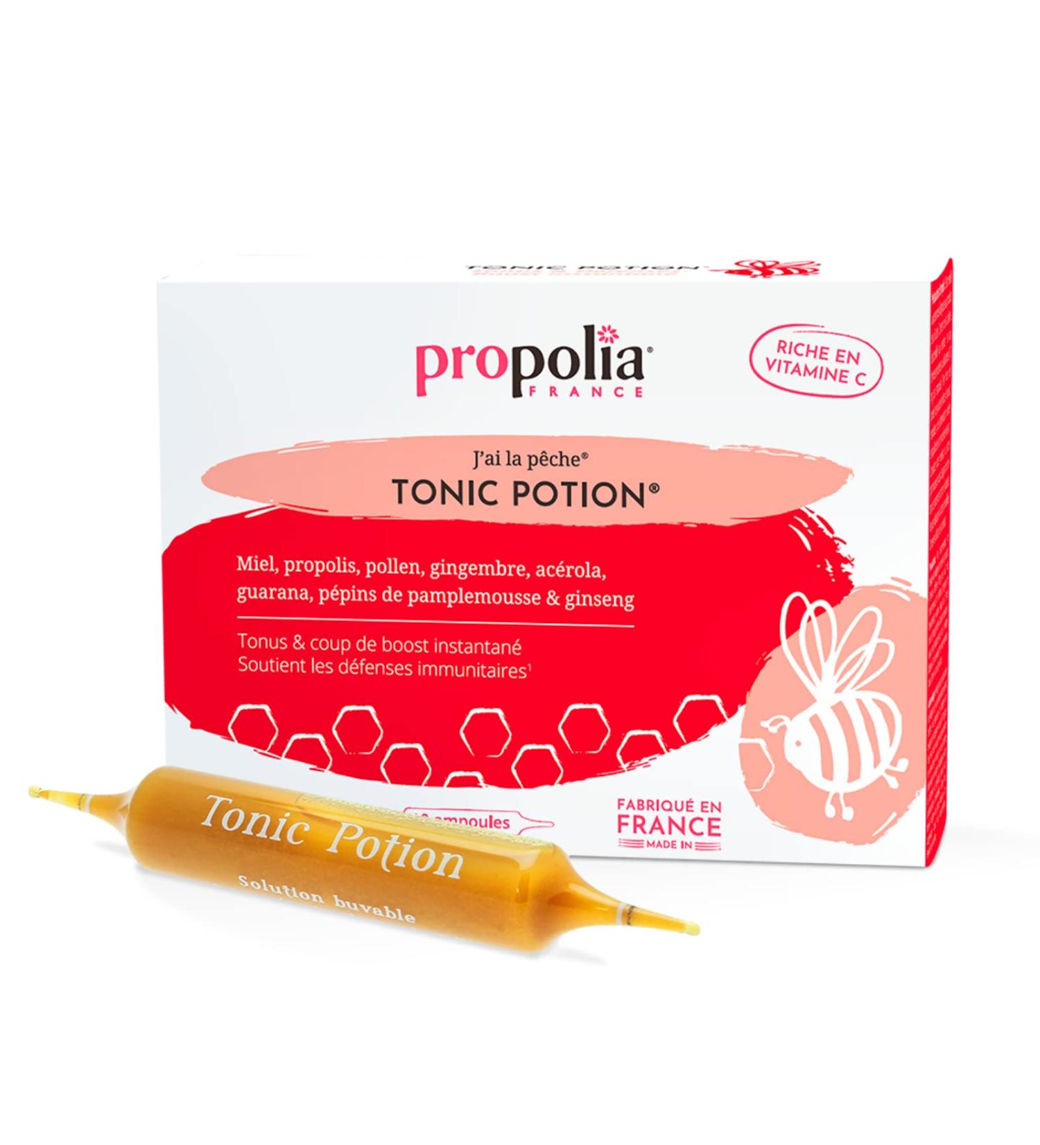 PROPOLIA - Tonic Potion - Tonus & Immunity food supplement - Energy boost - Honey Propolis Pollen Ginger Acerola Guarana Ginseng - Made in France - 10 Phials - Buy Online on GoSupps.com