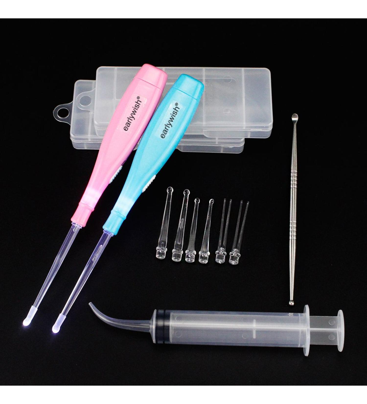 Earlywish Professional Tonsil Stone Removing Tool LED Light 2 Sets Color Pink + Blue 4 Tips Each Color + 1 Stainless Steel Tonsillolith Pick + 1 Irrigation Syringe Oral Clean Pink+blue - Buy Online on GoSupps.com