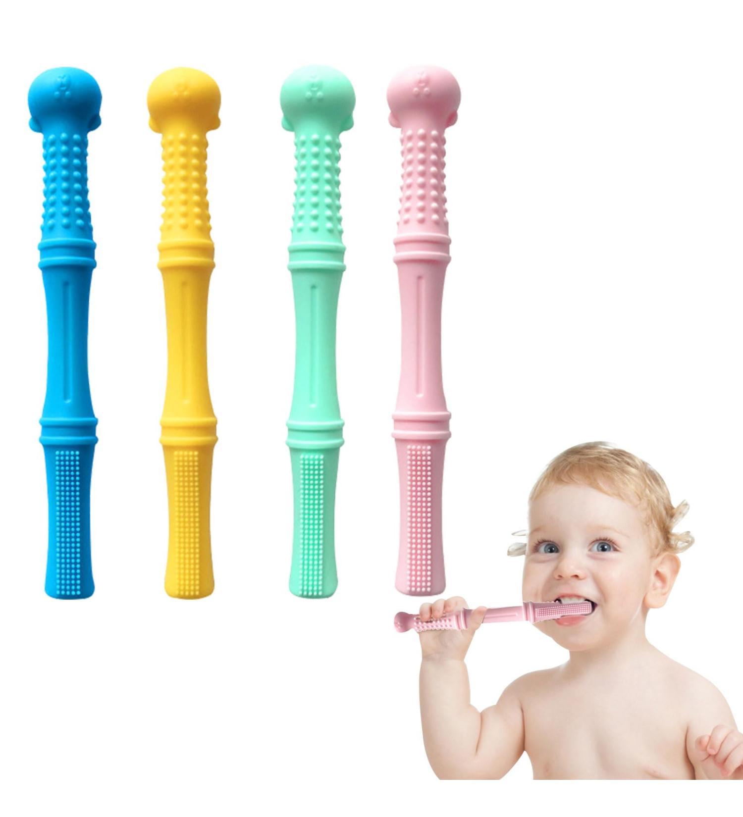 4 Pieces Silicone Baby Bite Tube Set | Toddler Biting Toys for Sensory Exploration & Teething Relief (0-6 Months) - Buy Online on GoSupps.com