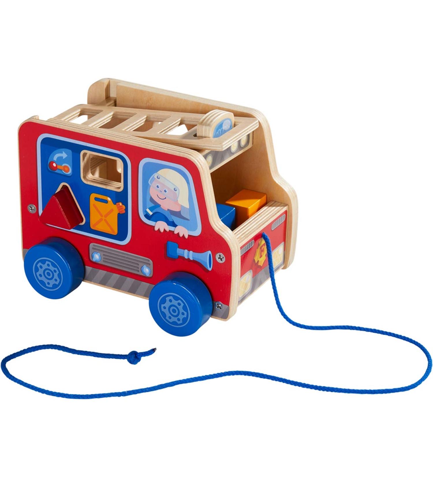 HABA 304317 Pulling Figure Fire Engine | Learning Toy for Toddlers 12+ Months | Animated Pulling Toy & Building Blocks - Buy Online on GoSupps.com