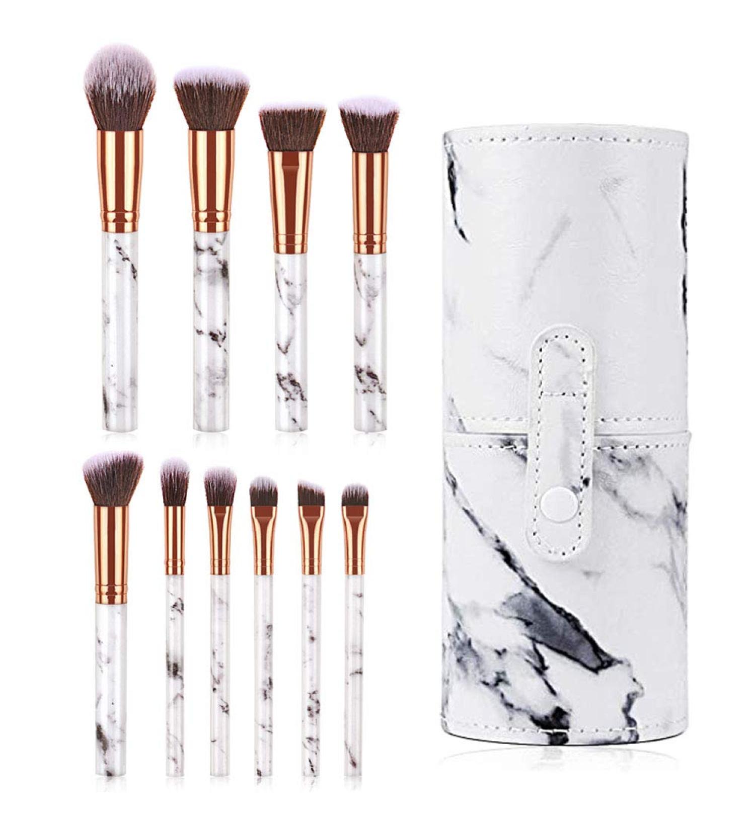10-Piece Marble Makeup Brush Set with PU Leather Bucket | Foundation Eyeshadow and Contour Brushes for Flawless Makeup Application - Buy Online on GoSupps.com