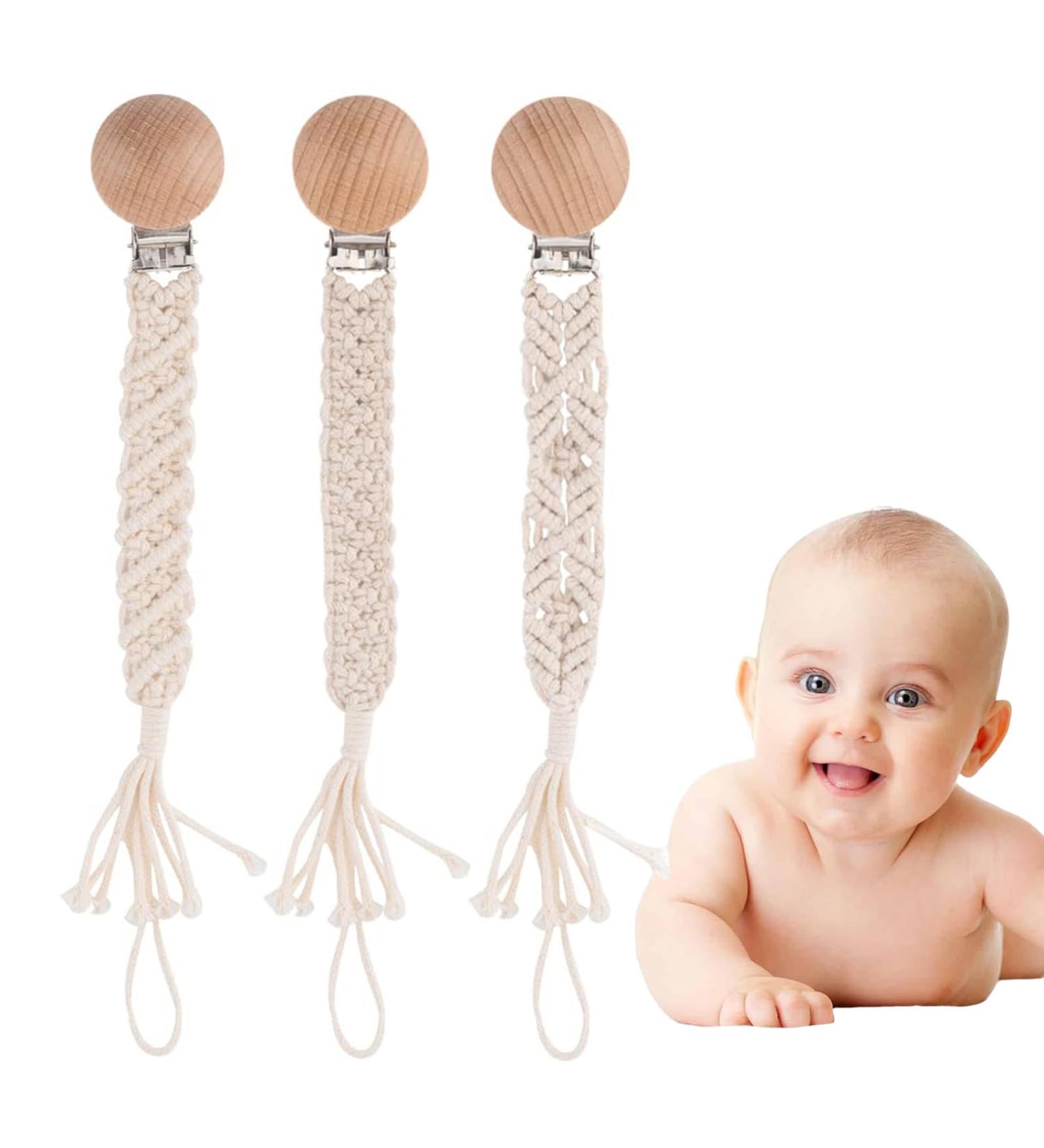 Iospkkio Handmade 3-Pack Pacifier Clips with Wooden Clips | Braided Cotton Baby Holders | Perfect for Boys & Girls | Ideal Birthday Gift - Buy Online on GoSupps.com
