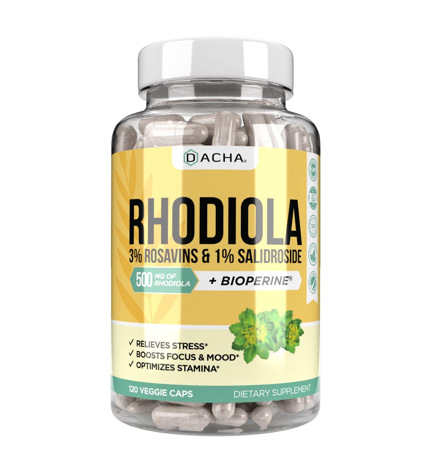 Natural Rhodiola Rosea Supplement - 120 Capsules | 500mg 3% Rosavins 1% Salidroside | Mood Focus & Brain Booster with Bioperine for Enhanced Absorption - Buy Online on GoSupps.com