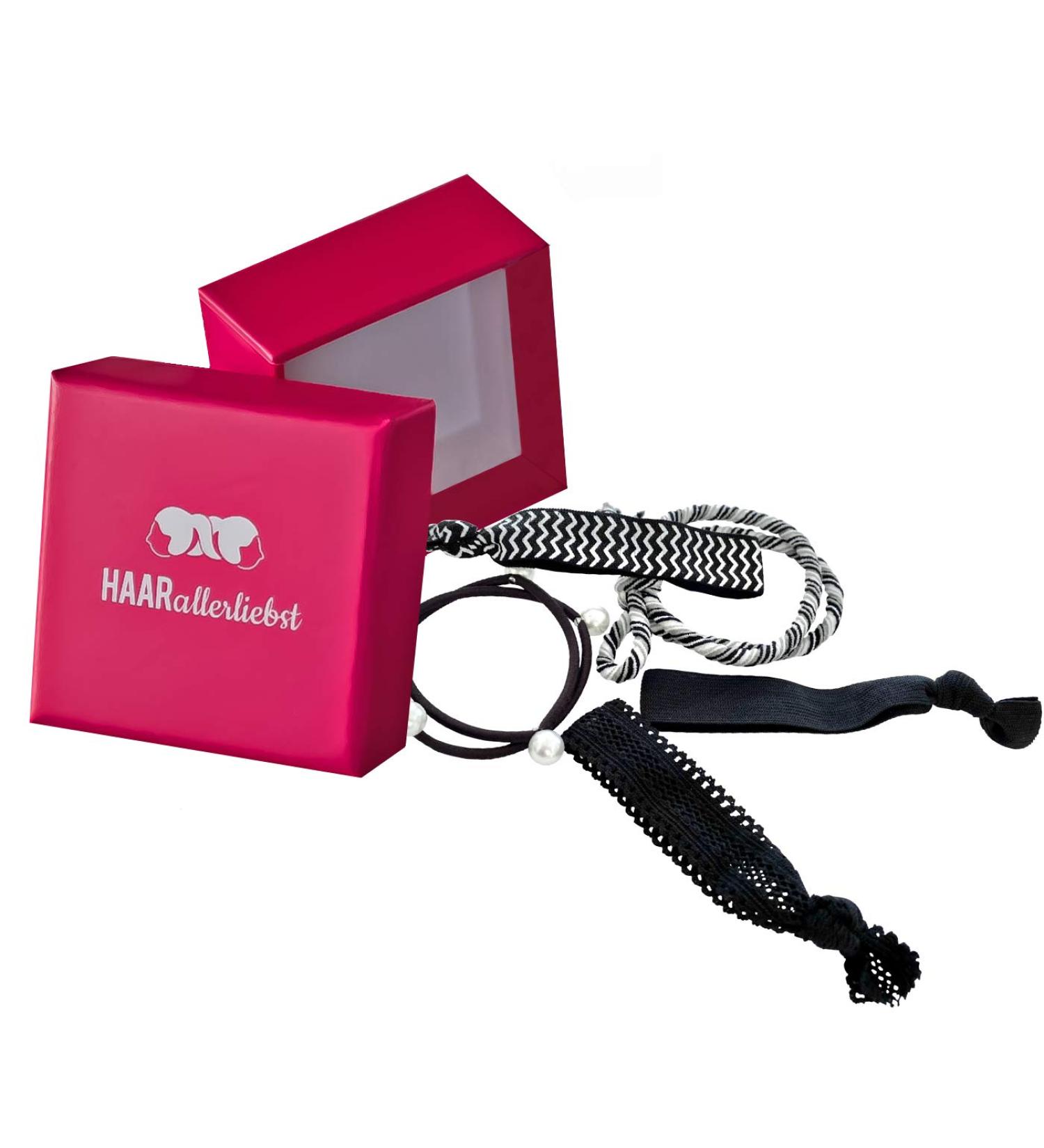 HAARallerliebst Hair Ties Bracelets Set - 5 Pieces in Pink & Black with Storage Box - Perfect for International Shipping - Buy Online on GoSupps.com