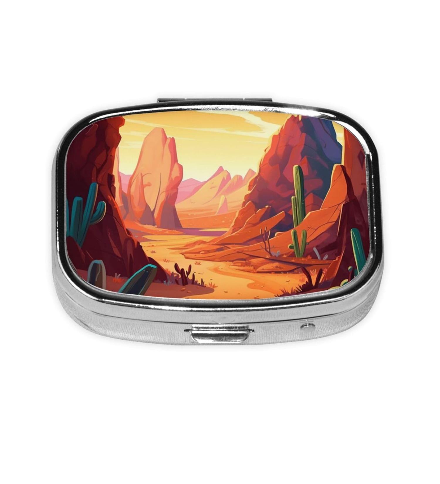 Desert Printing 2 Compartment Small Pill Case | Cute Travel Pill Organizer & Purse Pill Box | Ideal for Pocket & Gifts - Buy Online on GoSupps.com