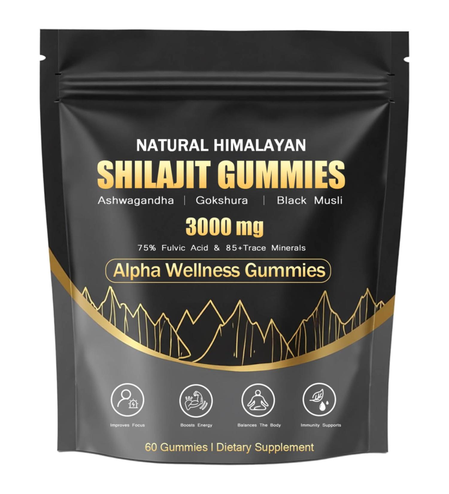 PuraNutra Natural Shilajit Gummies Alpha Gummies with Ashwagandha Gokshura | Fulvic Acid & 85+ Trace Minerals for Men Women | Non-GMO | 60 Gummy (1) - Buy Online on GoSupps.com