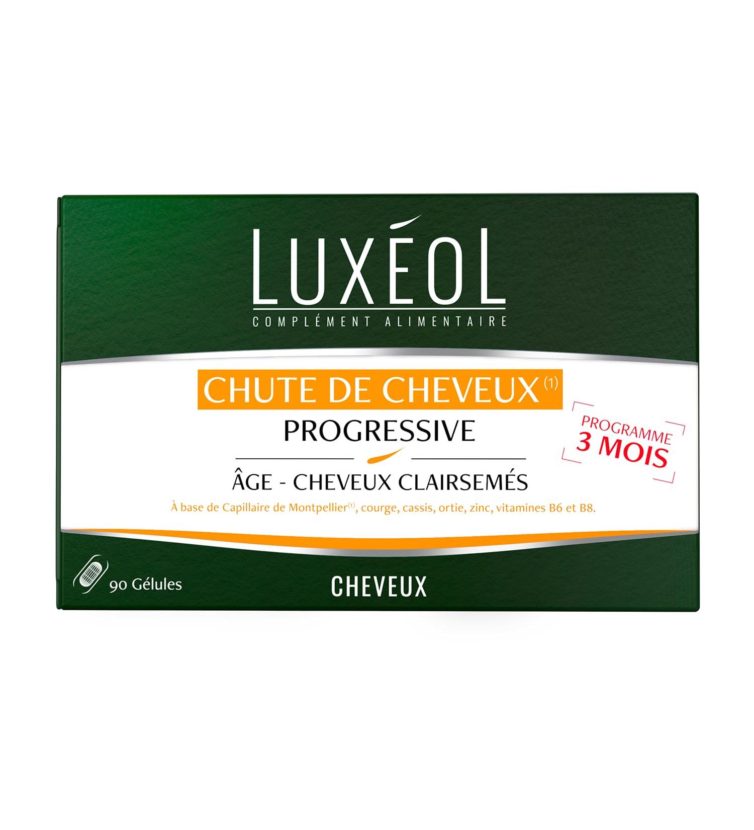 LUXEOL - Progressive Hair Loss - Food Supplement - Based on Montpellier Capillary Plants Zinc & Vitamins B6 & B8 - Made in France - 3 Month Program - 90 Capsules - Buy Online on GoSupps.com