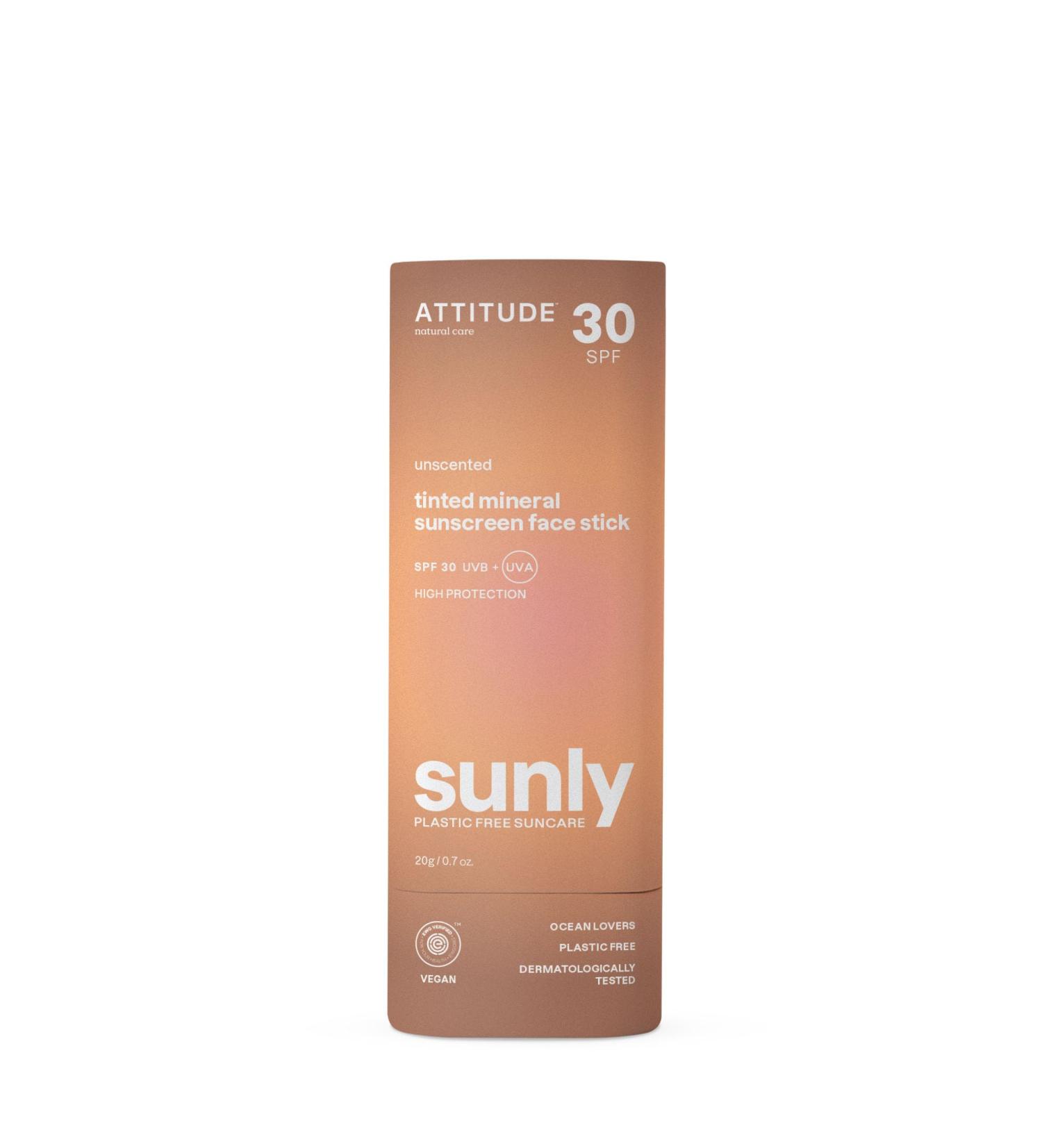 ATTITUDE Tinted Mineral Sunscreen Face Stick with Zinc Oxide SPF 30 EWG Verified Plastic-Free Broad Spectrum UVA/UVB Protection Dermatologically Tested Vegan Unscented 20 g - Buy Online on GoSupps.com