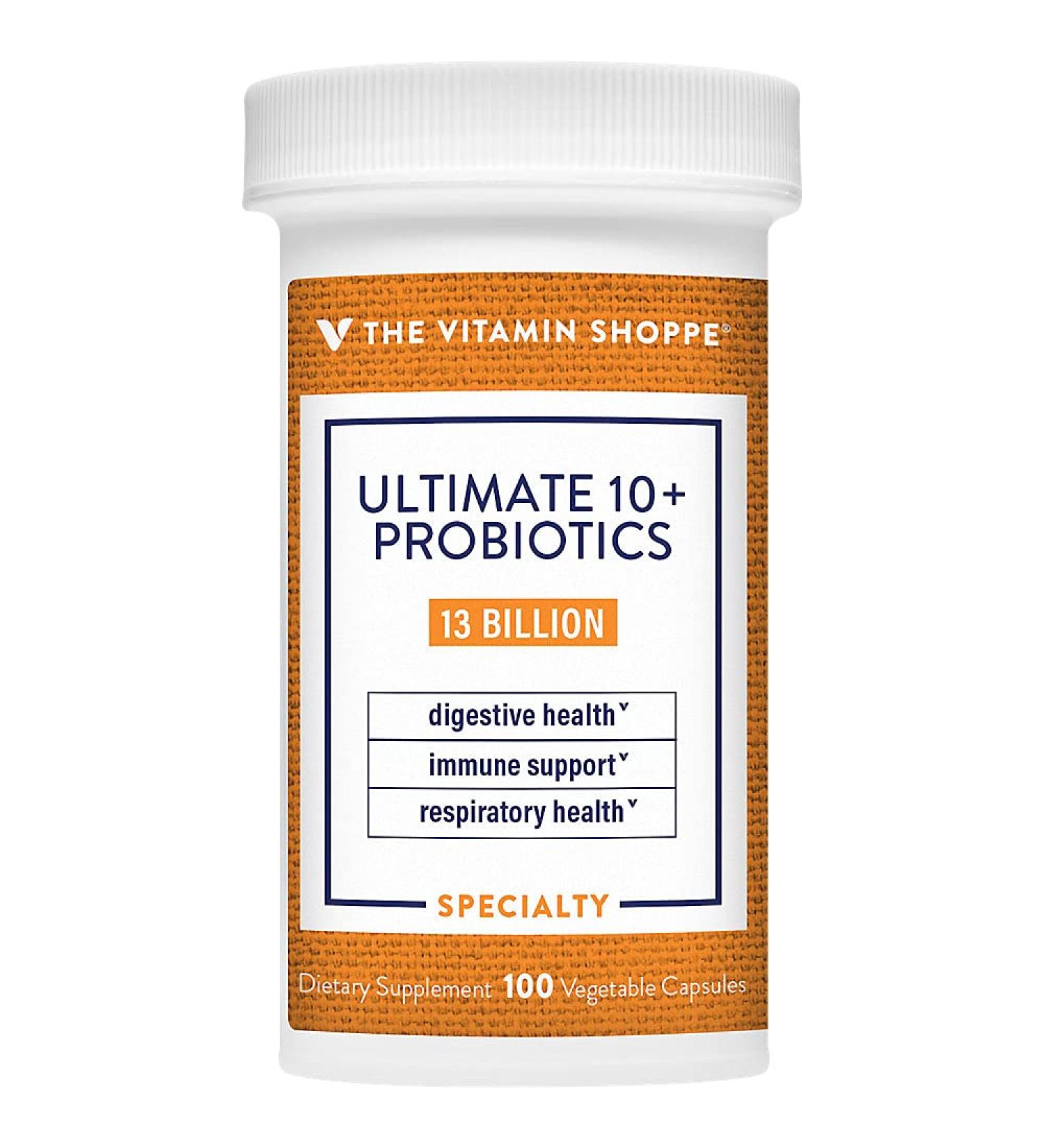 The Vitamin Shoppe Ultimate 10+ Probiotics 13 Billion CFU - 10 Probiotic Strains for Digestive Health Immune & Gut Support (100 Vegetable Capsule) 100 Count (Pack of 1) - Buy Online on GoSupps.com