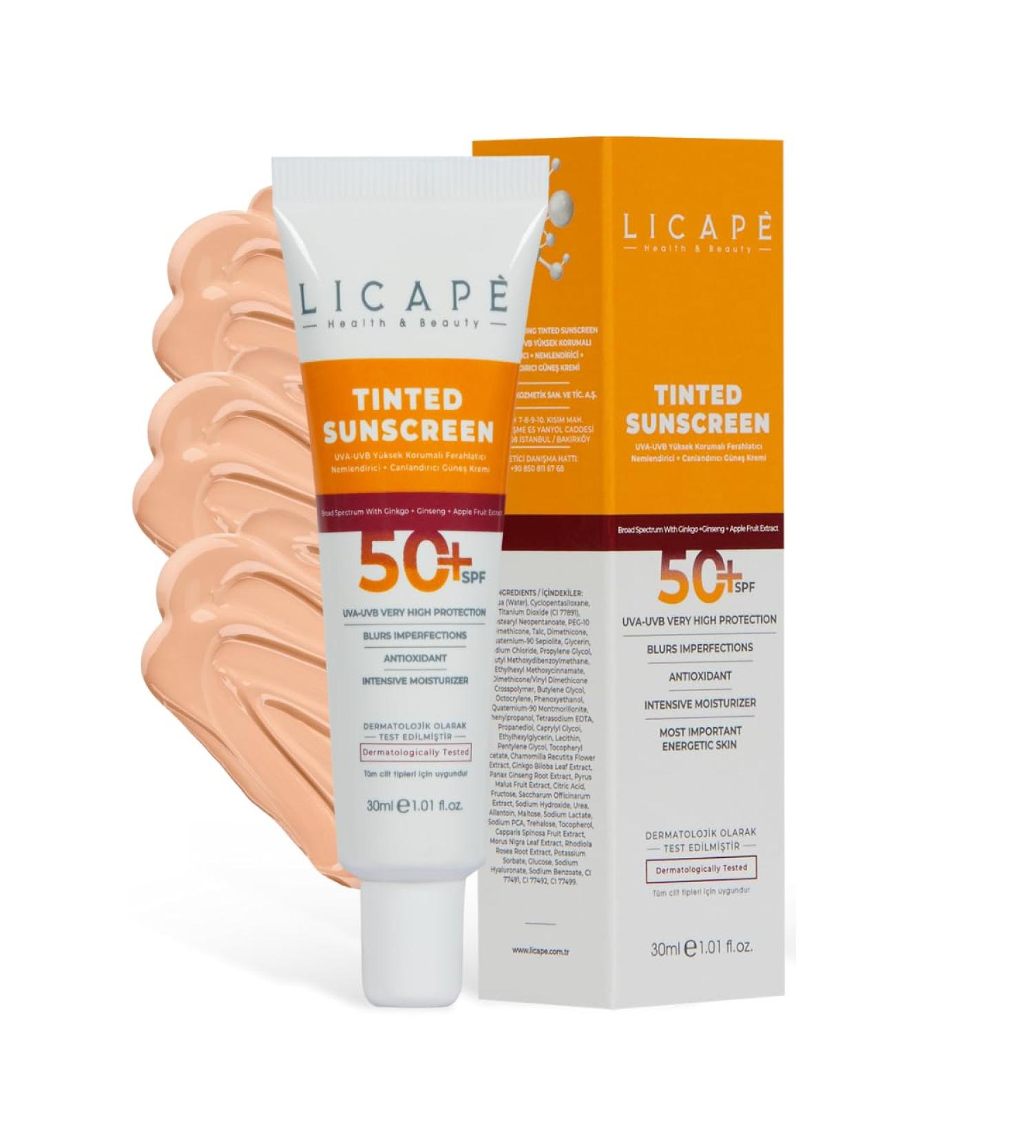 LICAPE Tinted Sunscreen SPF 50 High Protection Sunscreen for Face Lightweight Skin Care with Natural Coverage - Buy Online on GoSupps.com