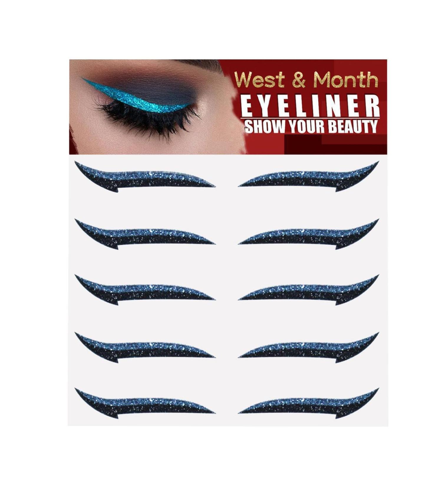 Glitter Eyeliner Stickers | Instant -Adhesive Eyeliner Stencil Sparkle 5 Pairs | Sticker Eyeliner with Shine Effect Makeup Eyeliner Stickers for Women and Girls Rowces Blue (Five Pairs) - Buy Online on GoSupps.com