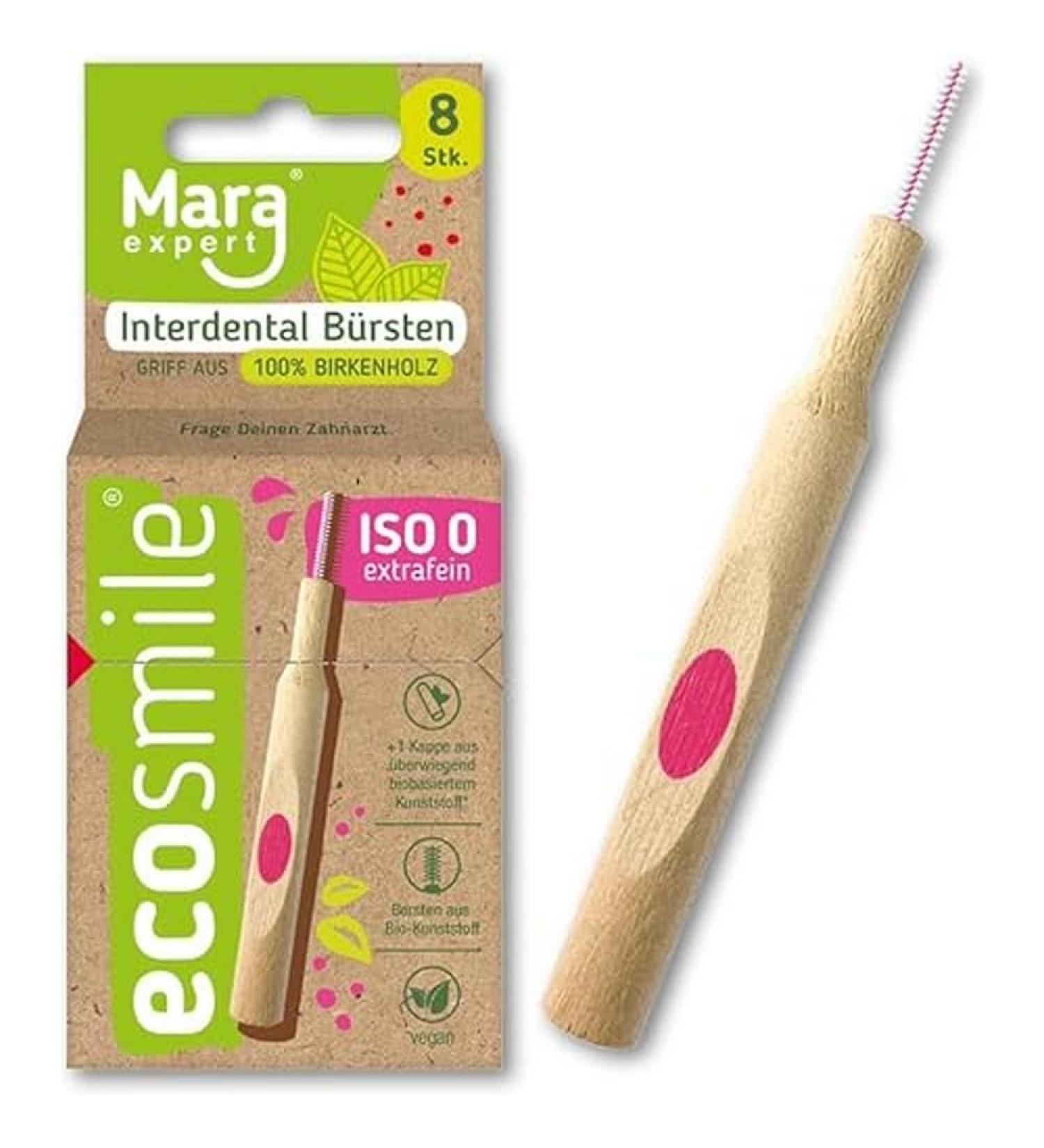 Ecosmile interdental brush of Mara ISO 0 - Pink - extra fine - 8 brushes - 100% birch wood - FSC certified - sustainable forestry - bristles from renewable raw materials