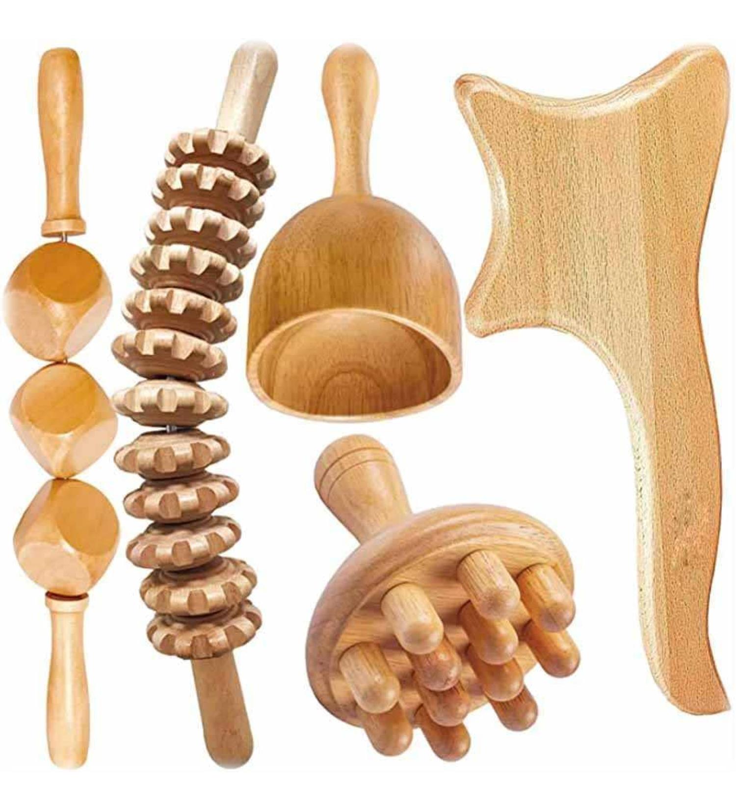 Shop Premium Massage Tools: 5-Part Wood Therapy Set for Body Shaping & Anti-Cellulite - International Shipping Available - Buy Online on GoSupps.com