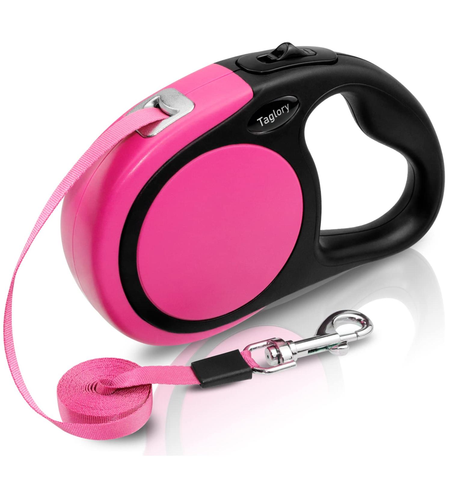 Taglory No-Tangle Retractable Dog Lead 5m - Heavy Duty Nylon Tape for Small/Medium Dogs up to 20kg - Pink - Buy Online on GoSupps.com