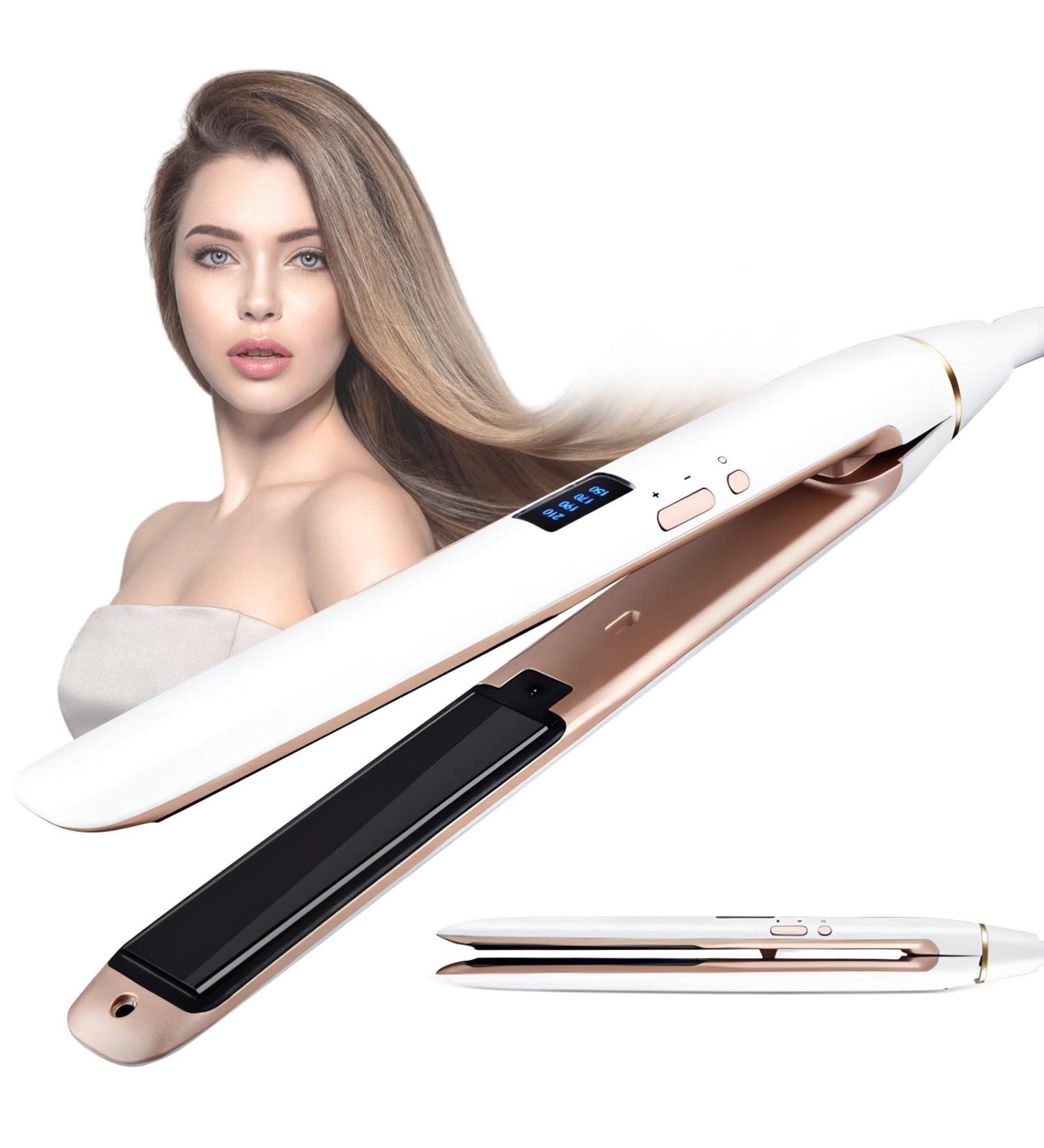 Hyadry Smooth Iron with Ceramic Coating - 30s Quick Heating Dual Voltage Hair Smoothing Tool Automatic Switch-Off LED Display (White) - Buy Online on GoSupps.com