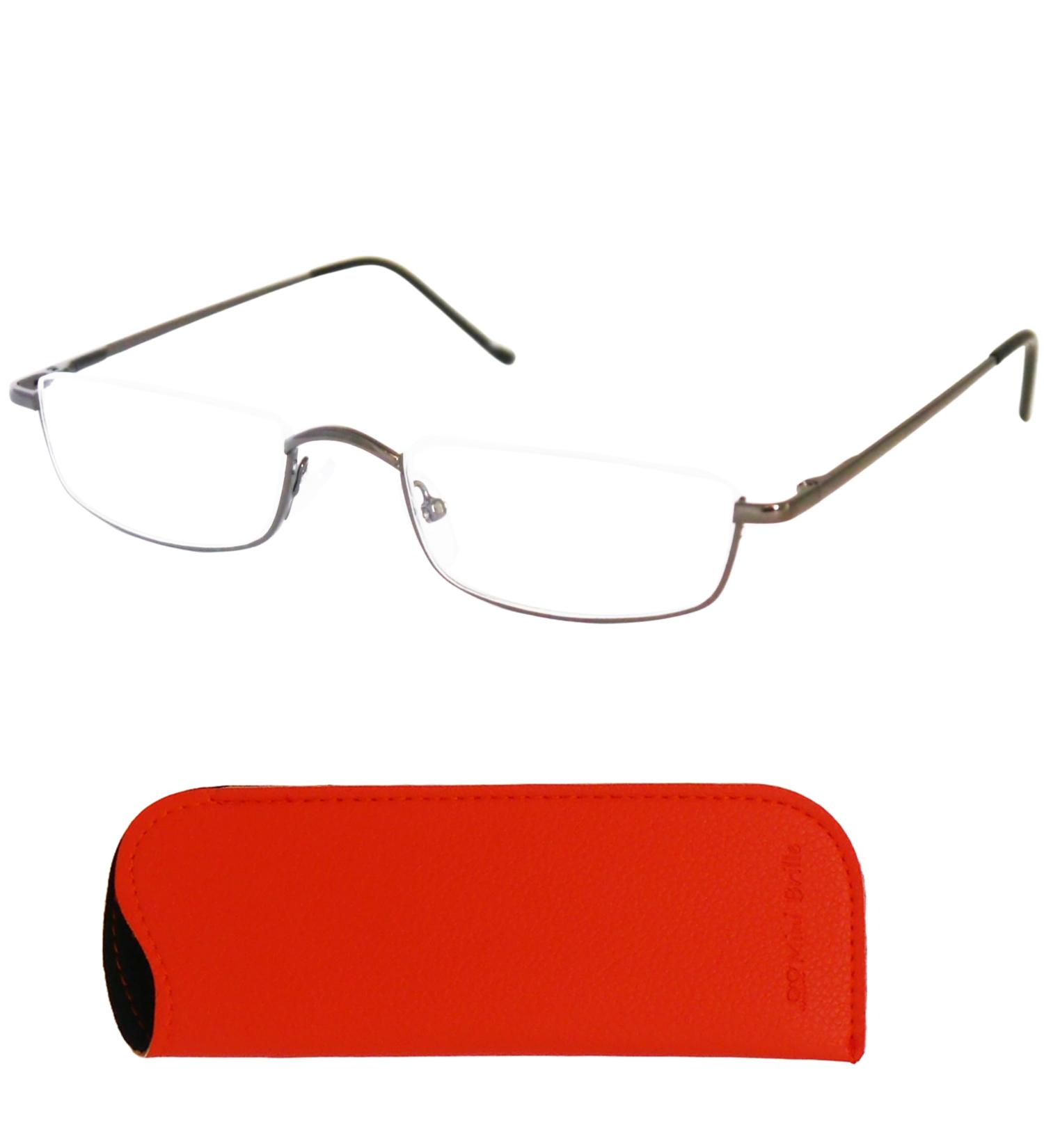 Shop Mini Metal Semi-Rimless Reading Glasses - Stylish Rectangular Design Stainless Steel Frame with Spring Hinge 1.5 Diopters for Men & Women - Buy Online on GoSupps.com