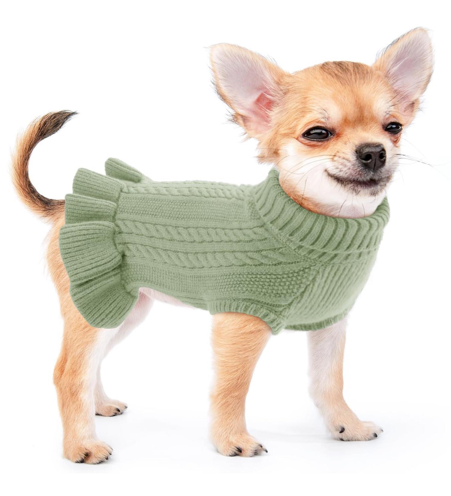 Alagirls Winter Warm Dog & Cat Sweater | Medium Fleece Knitted Turtleneck Pullover in Sage Green | Cozy Pet Clothing for Puppies - Buy Online on GoSupps.com