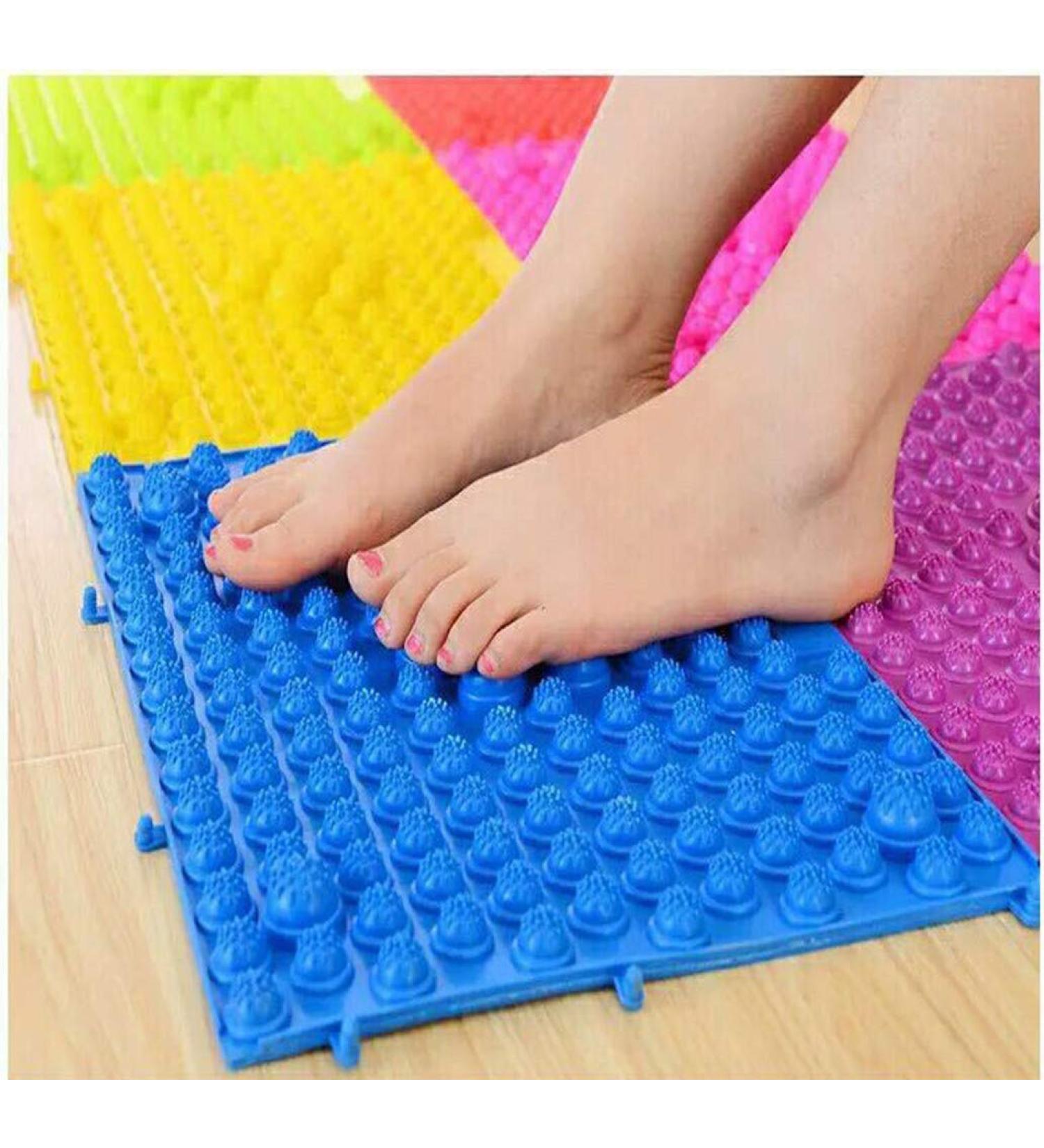 YOBEYI Acupressure Foot Massage Mat Set - Reflexology Walking Toe Plate Pads for Bathroom, Yoga, and Outdoor Games - Anti-Slip, 2 PCS, Blue - Buy Online on GoSupps.com