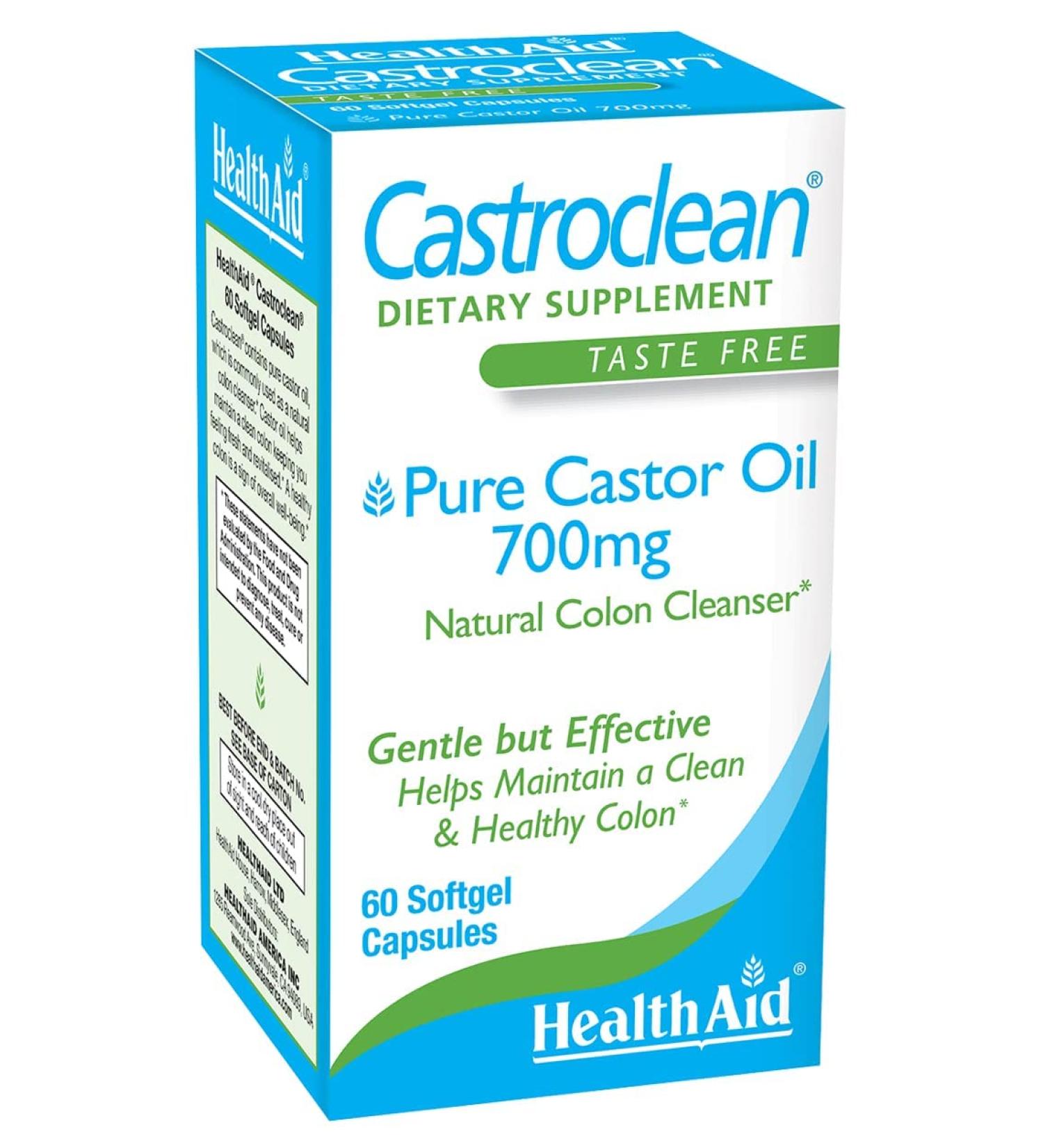 Castroclean 700mg Pure Castor Oil 60 Softgel Caps No After Taste Helps Maintain Healthy Colon in a Gentle But Effective Way